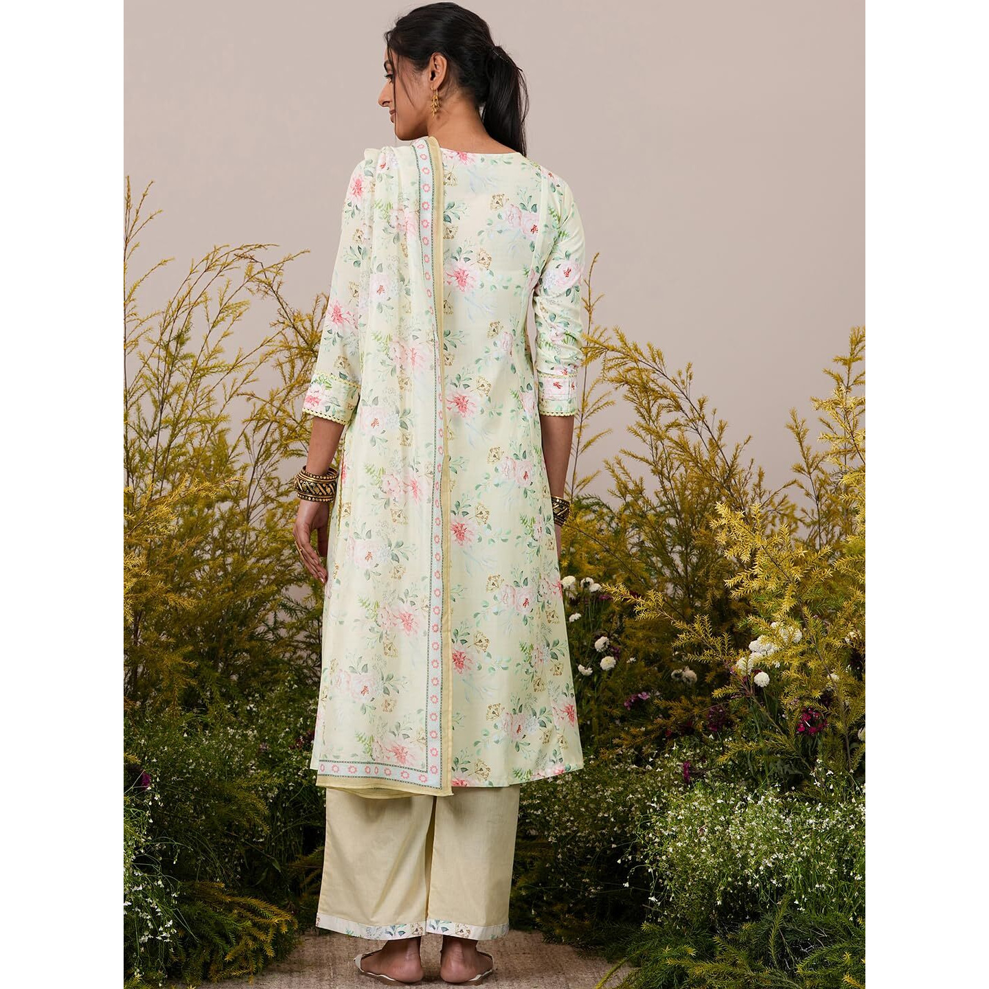 Libas Womens Printed Cotton Blend A-Line Kurta With Palazzos And Dupatta