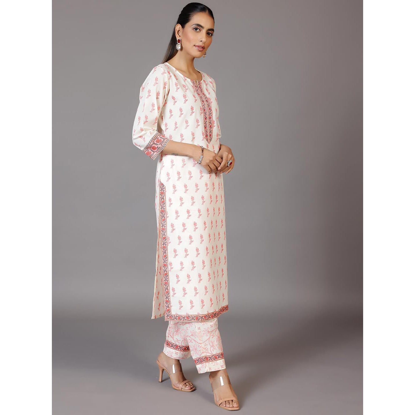 Libas Womens Printed Cotton Straight Kurta With Trousers And Dupatta