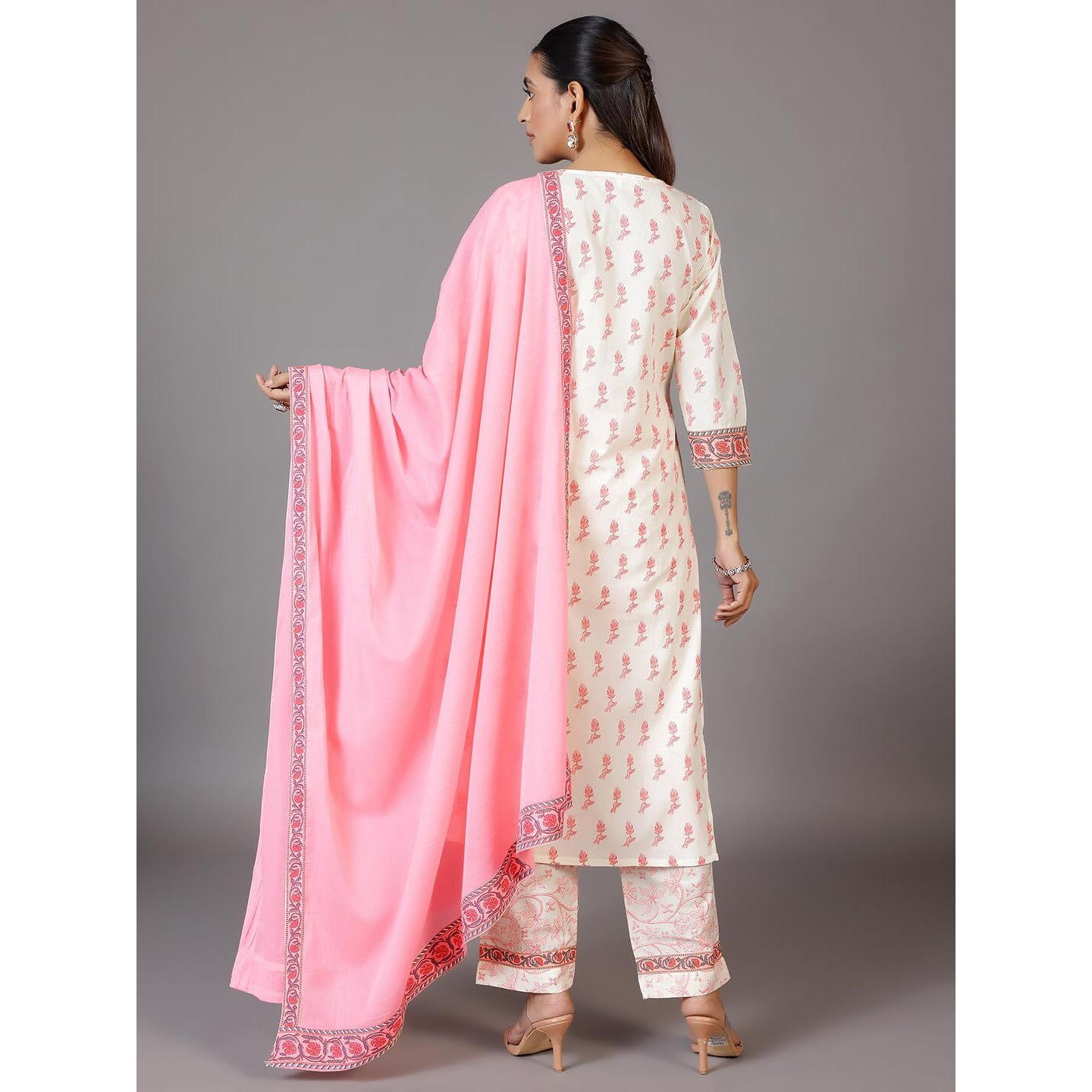 Libas Womens Printed Cotton Straight Kurta With Trousers And Dupatta