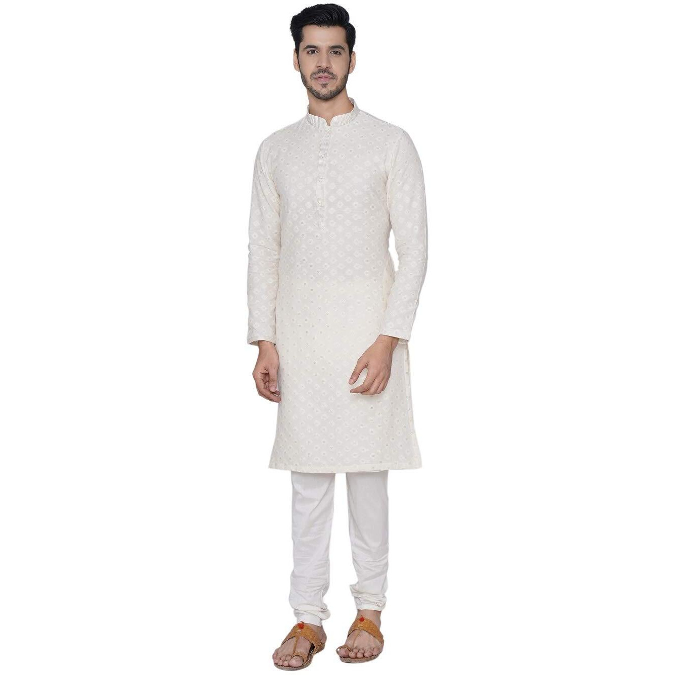 Manyavar Selfdesign Motif Weave Casual Kurta And Churidar Set For Men
