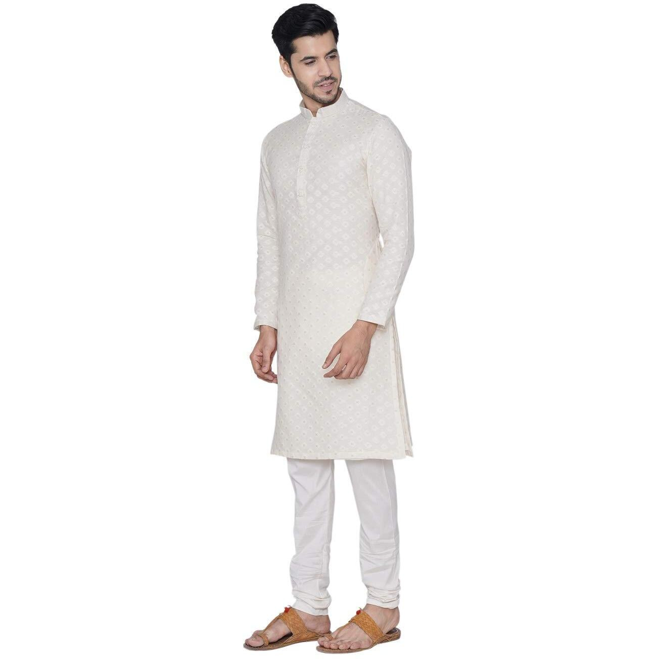 Manyavar Selfdesign Motif Weave Casual Kurta And Churidar Set For Men