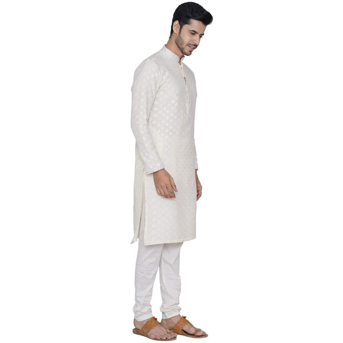 Manyavar Selfdesign Motif Weave Casual Kurta And Churidar Set For Men