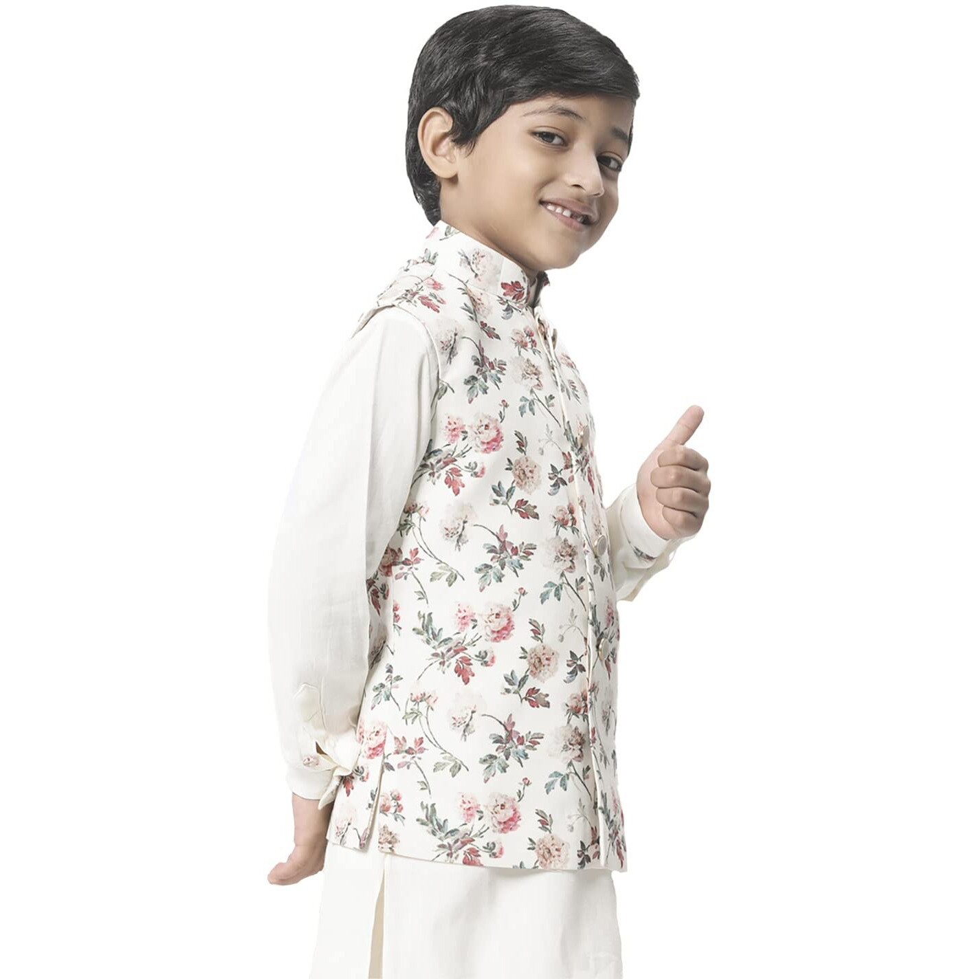 Manyavar Blended Viscose Kurta, Churidar With Jacket Set For Kids And Boys(10-12 Years)