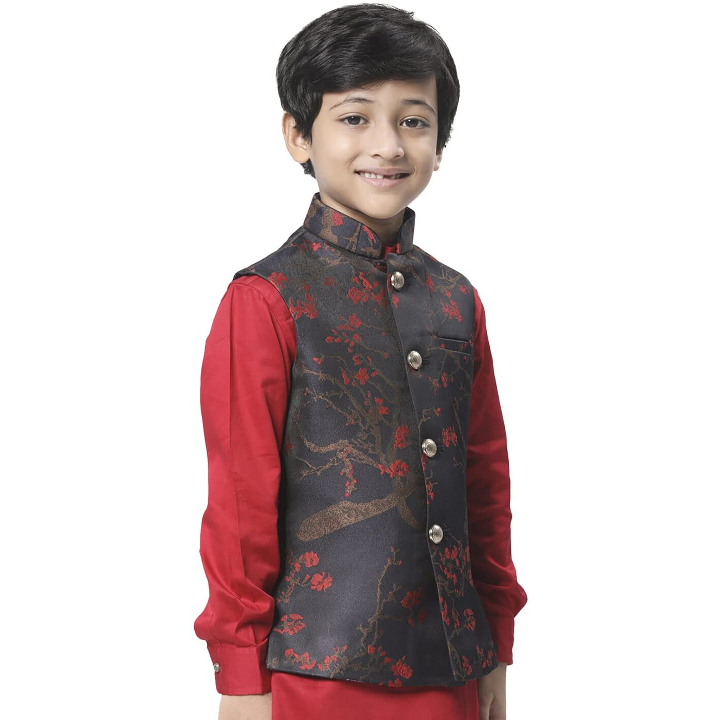 Manyavar Blended Rayon Kurta, Churidar With Jacket Set For Kids & Boys(12-14 Years)