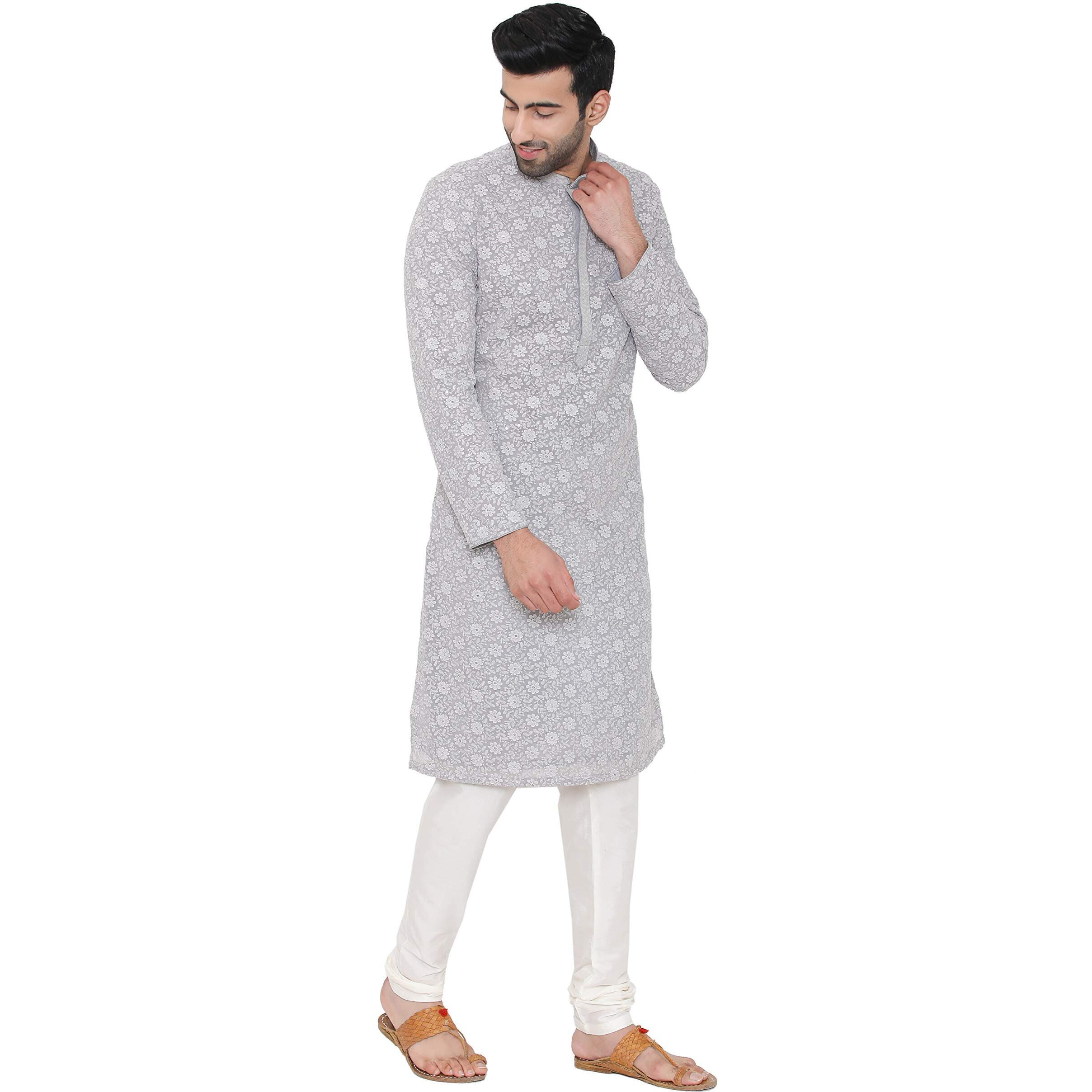 Manyavar Men's Silk Blend Kurta Chudidar Pyjama (Sosk452_Grey_2Xl)
