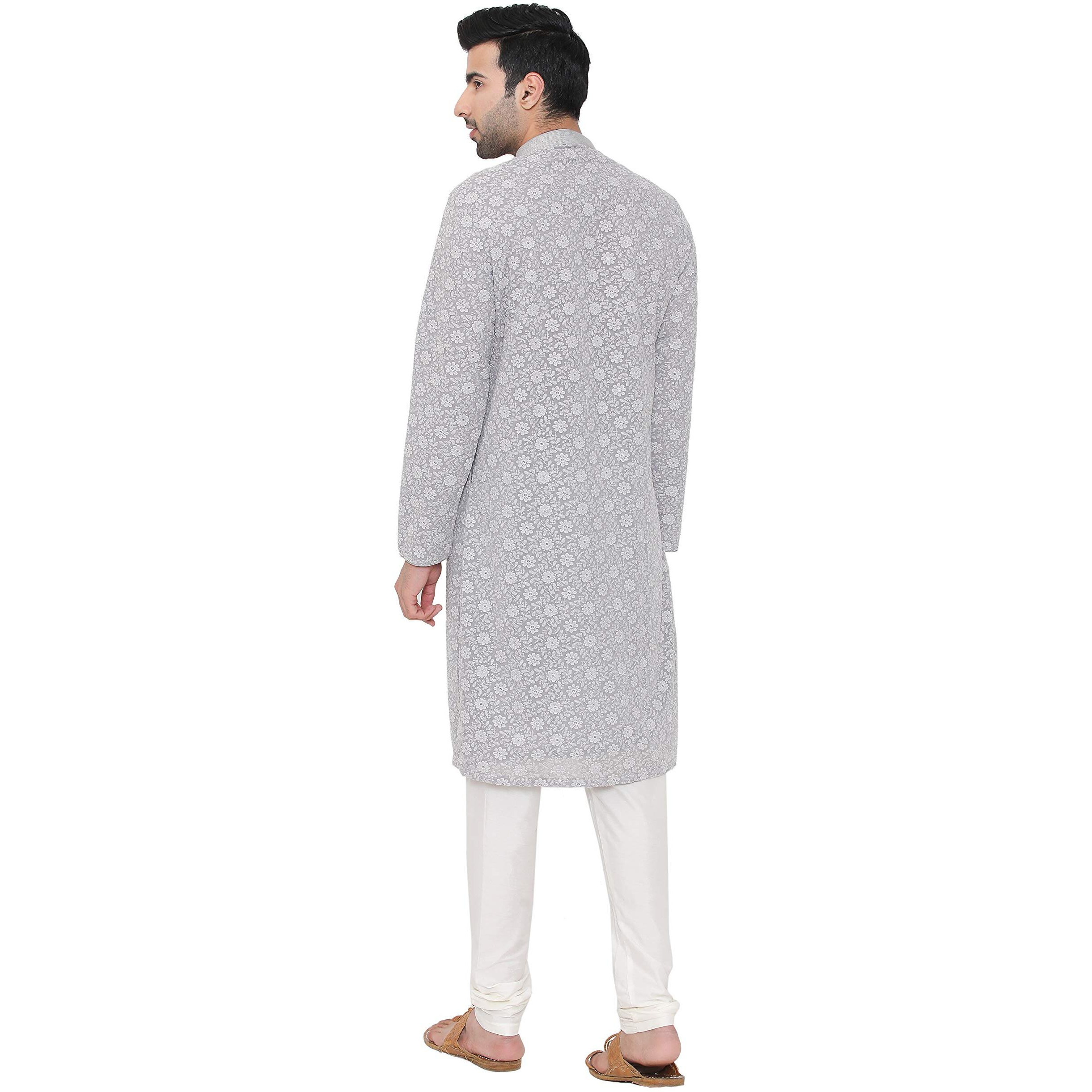 Manyavar Men's Silk Blend Kurta Chudidar Pyjama (Sosk452_Grey_2Xl)