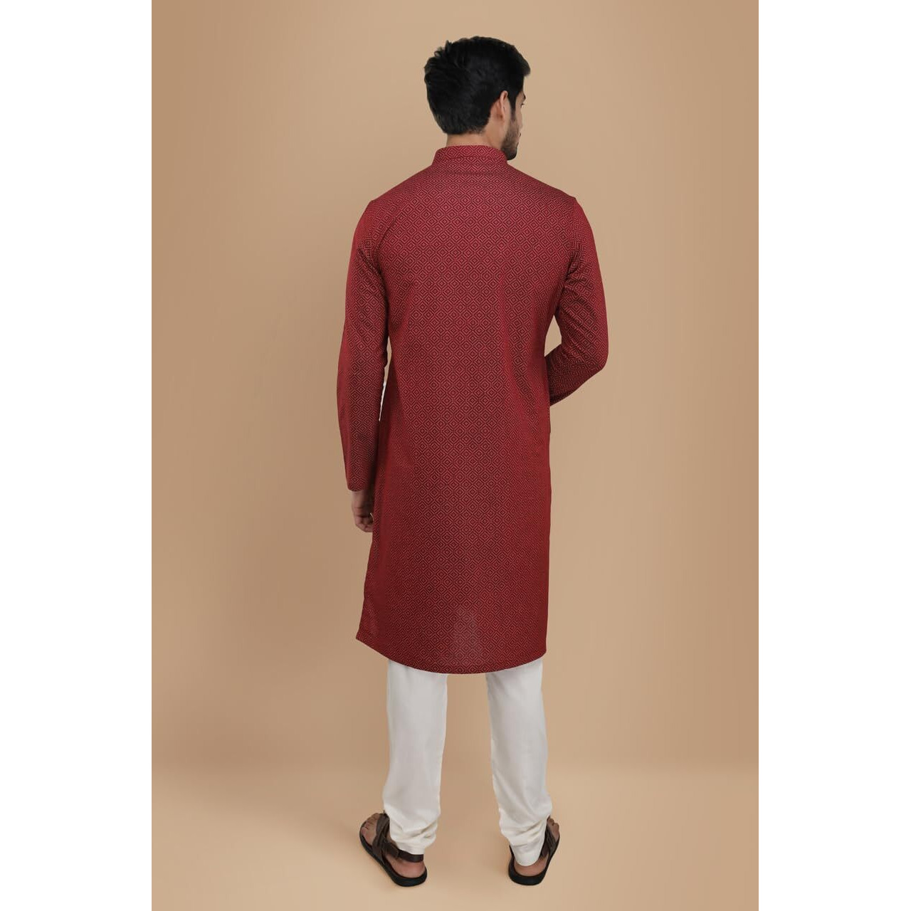 Manyavar Men's Maroon Printed Kurta (L)