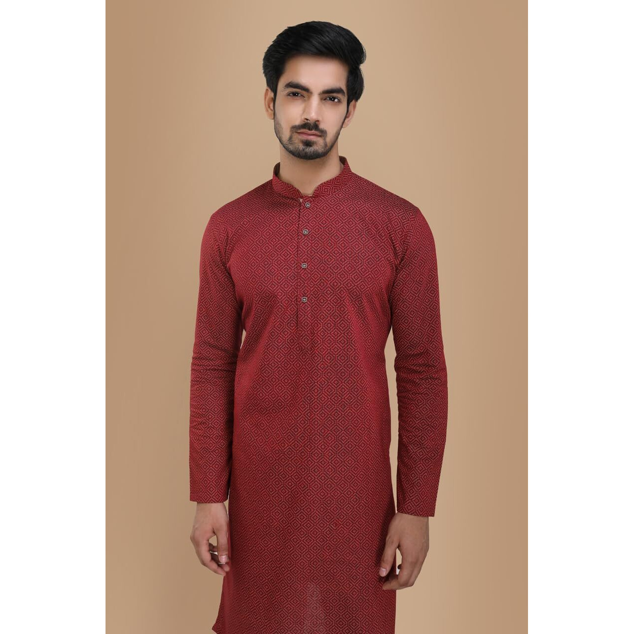 Manyavar Men's Maroon Printed Kurta (L)