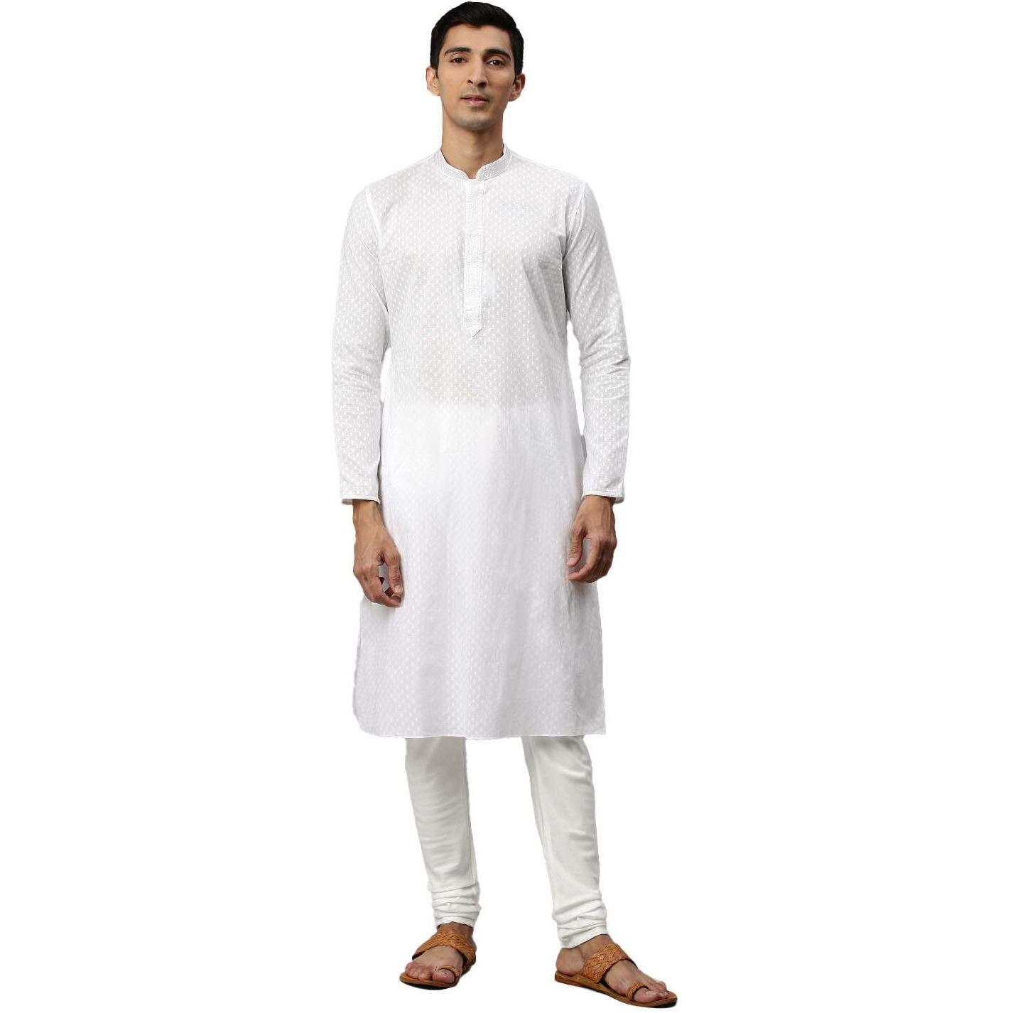 Manyavar Men's Cotton Regular Kurta Set (M302217_White_S)