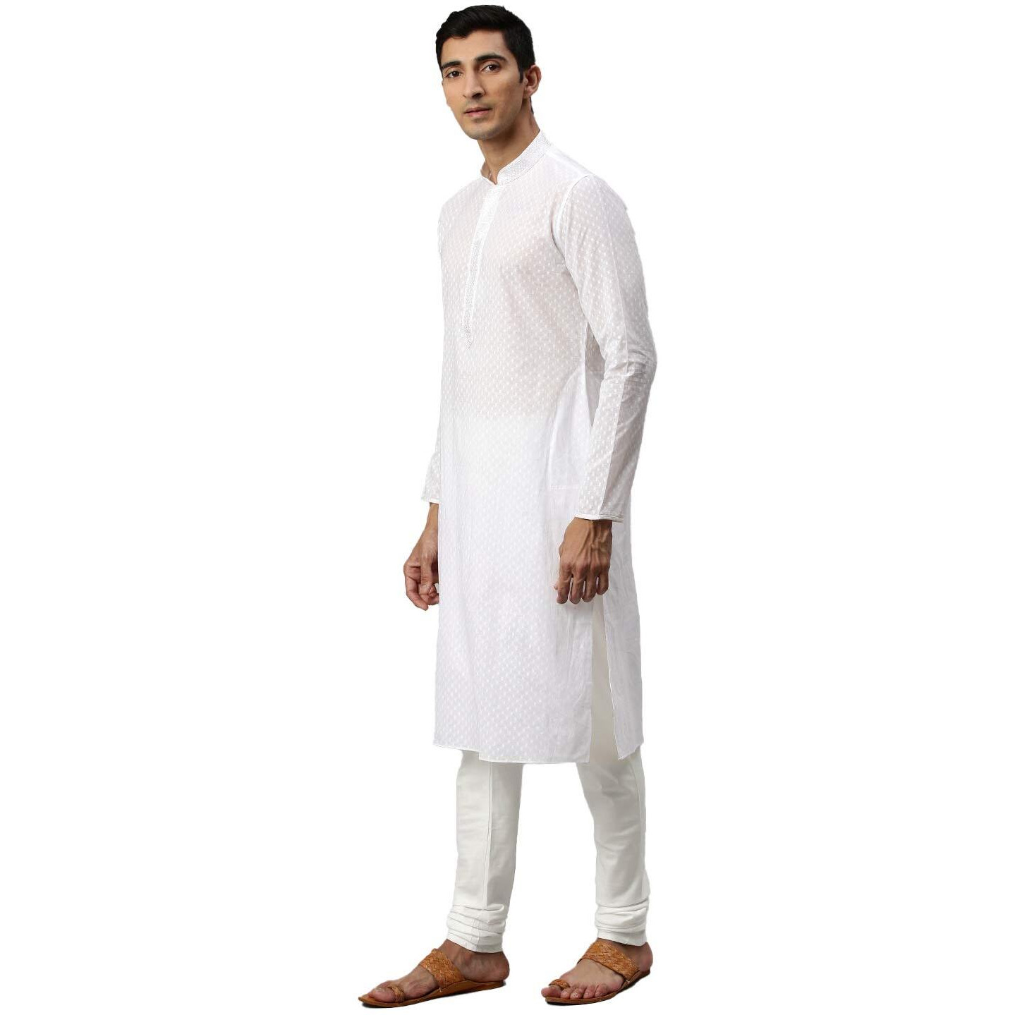 Manyavar Men's Cotton Regular Kurta Set (M302217_White_S)