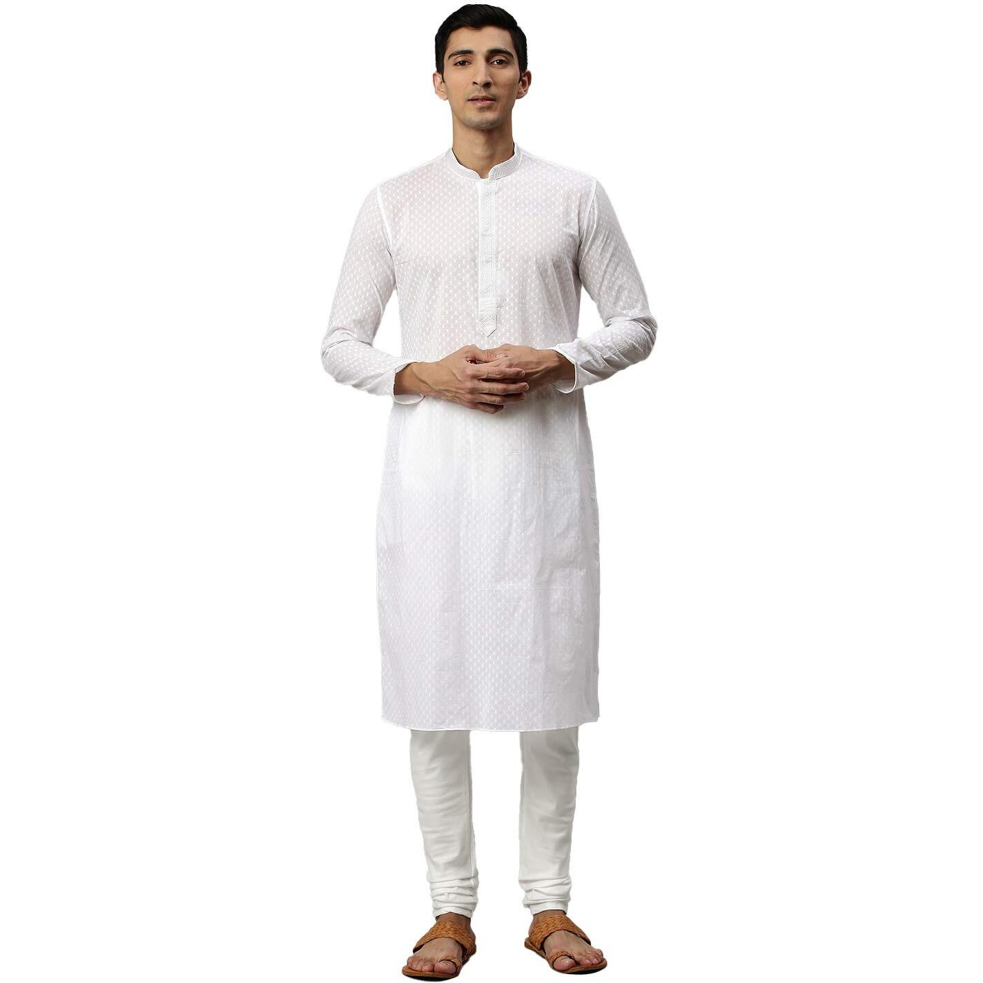 Manyavar Men's Cotton Regular Kurta Set (M302217_White_S)