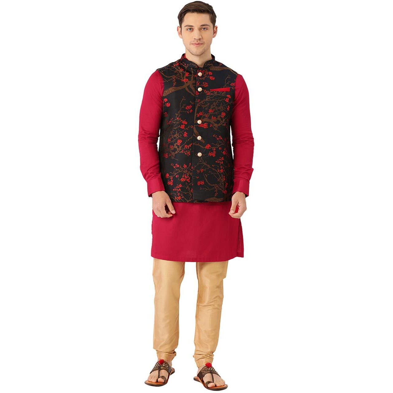 Manyavar Men's Cotton Regular Kurta (Shjst133_Blue_Xl)