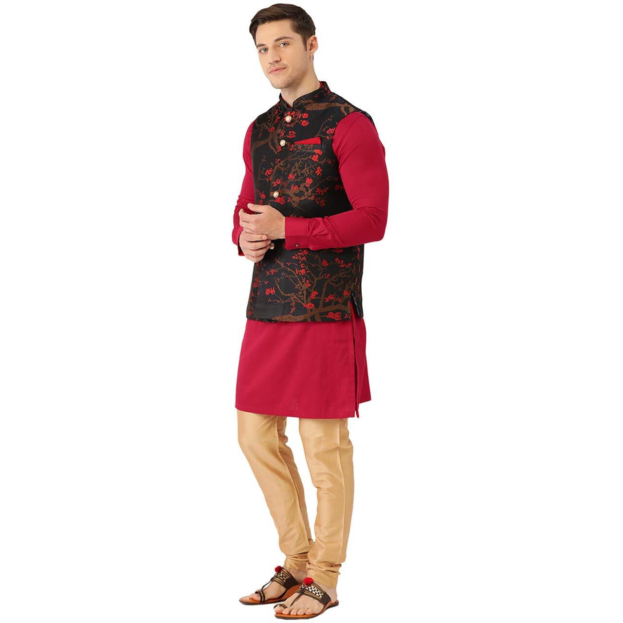 Manyavar Men's Cotton Regular Kurta (Shjst133_Blue_Xl)