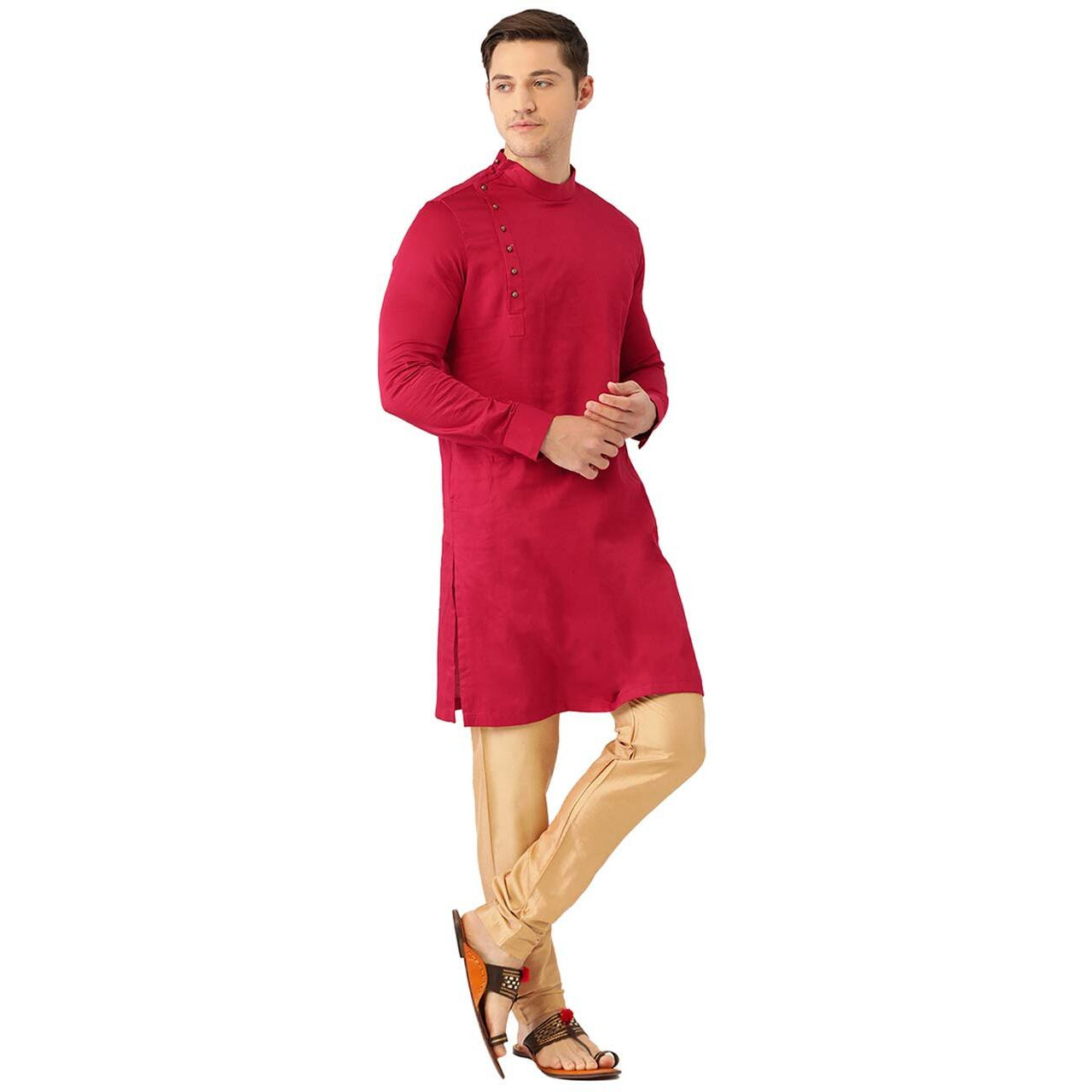 Manyavar Men's Cotton Regular Kurta (Shjst133_Blue_Xl)