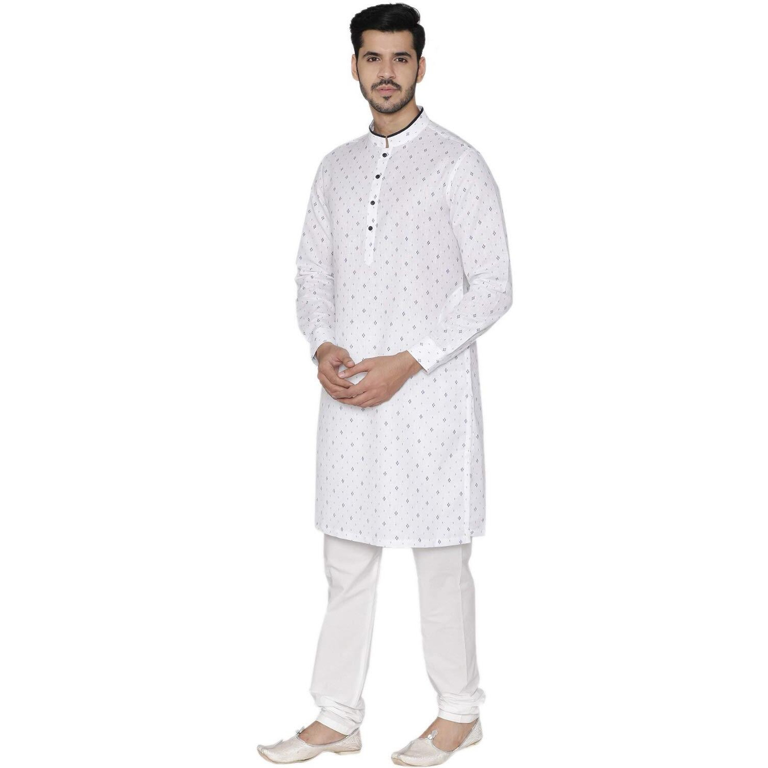 Manyavar Men's Cotton Regular Kurta (Ml11960-301-M_White_Medium)