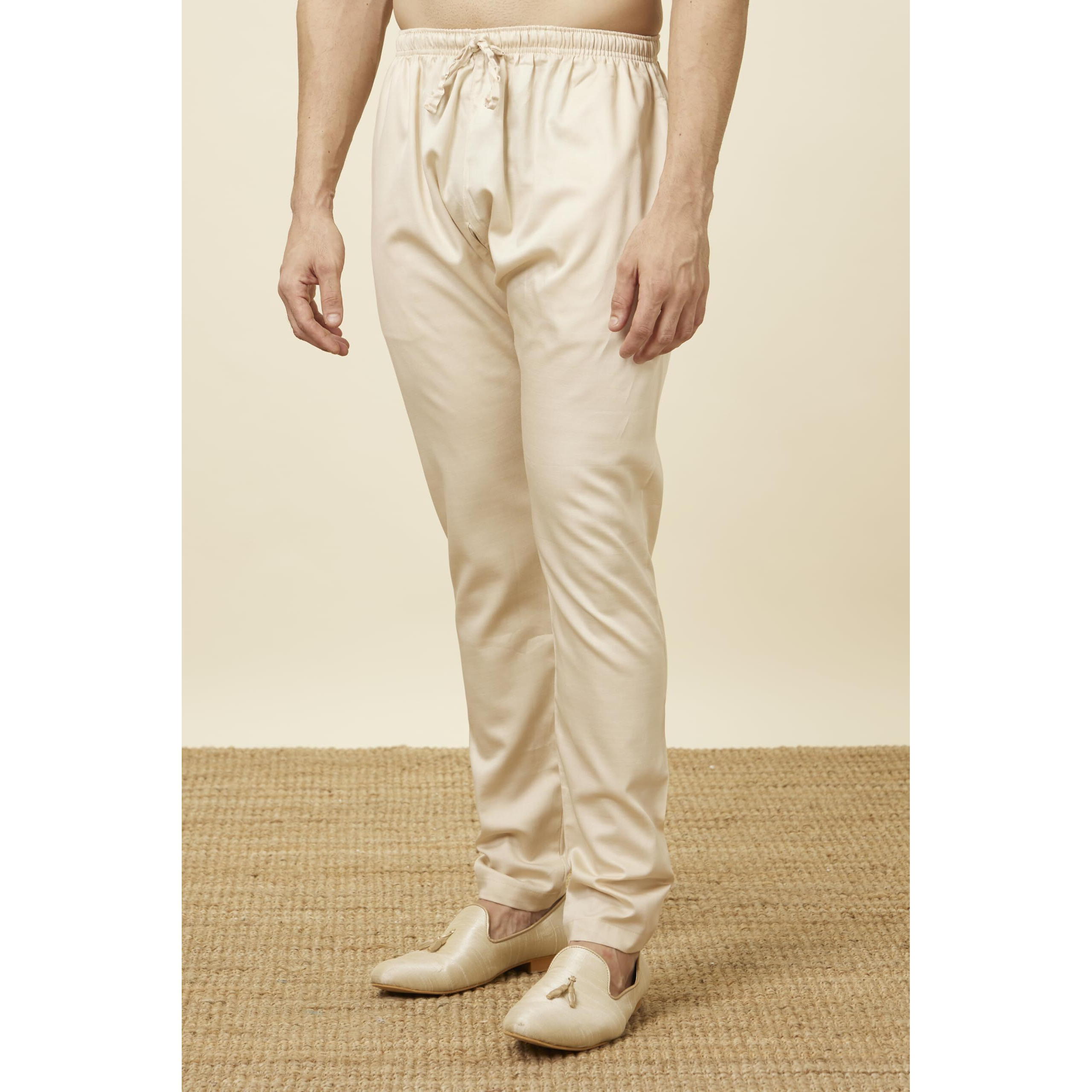 Manyavar Traditional Cotton Readymade Stiched Pyjama For Men - (Pista, Large)
