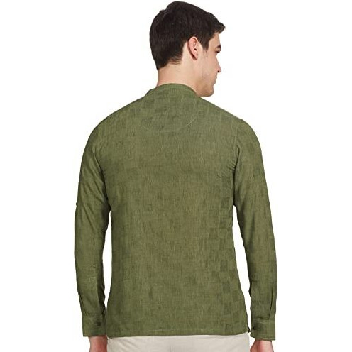 Manyavar Elegant Selfdesign Short Kurta For Men - (Khaki Green, Large)