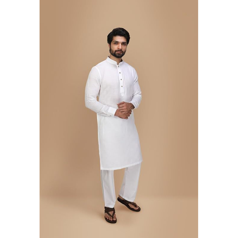 Manyavar Stylish Selfdesign Full Sleeves Kurta For Men - (White, Large)
