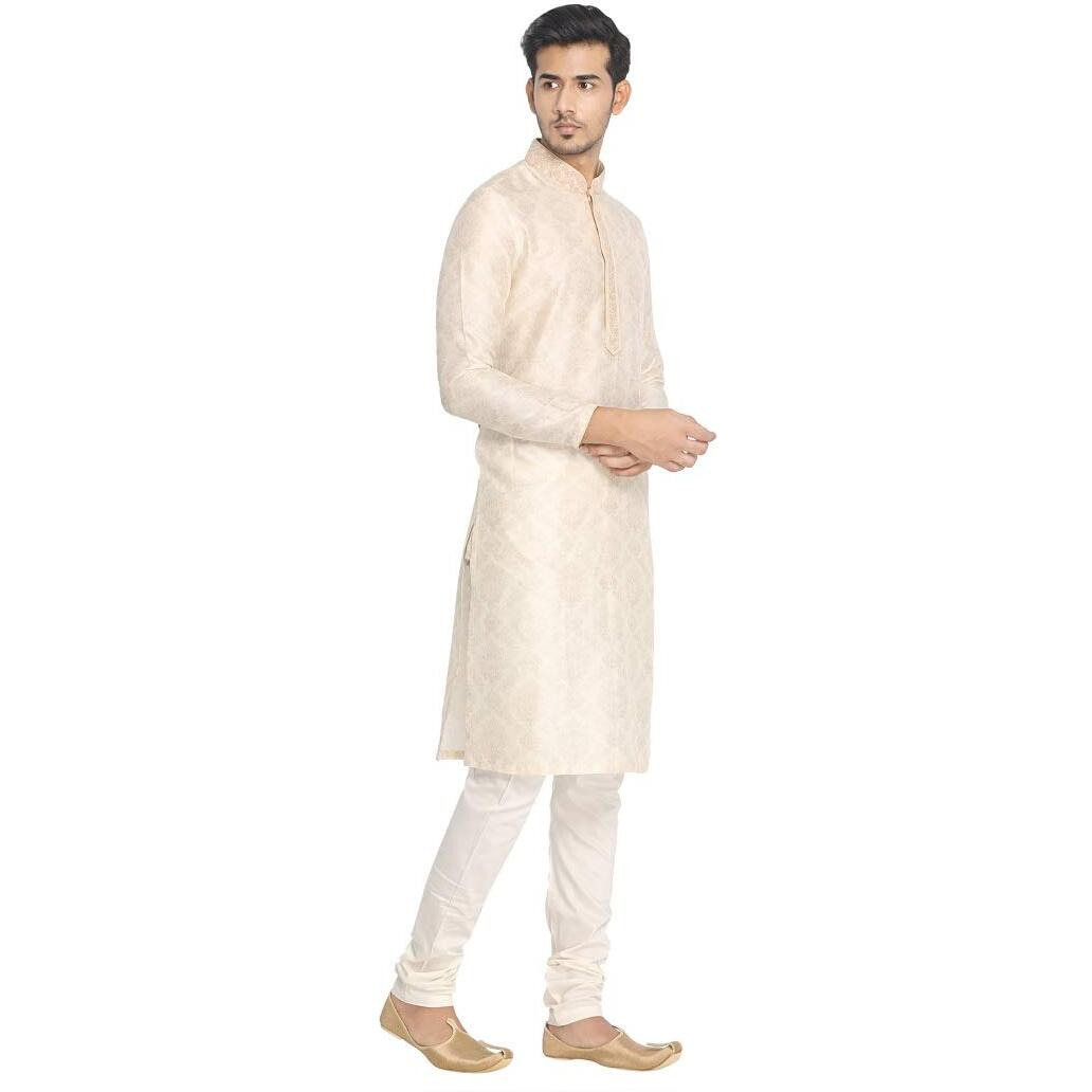 Manyavar Selfdesign Casual Kurta And Churidar Set For Men - (Light Biscuit, Medium)