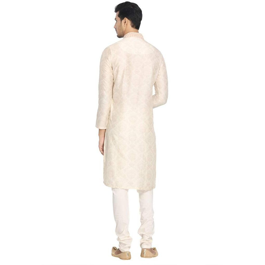 Manyavar Selfdesign Casual Kurta And Churidar Set For Men - (Light Biscuit, Medium)