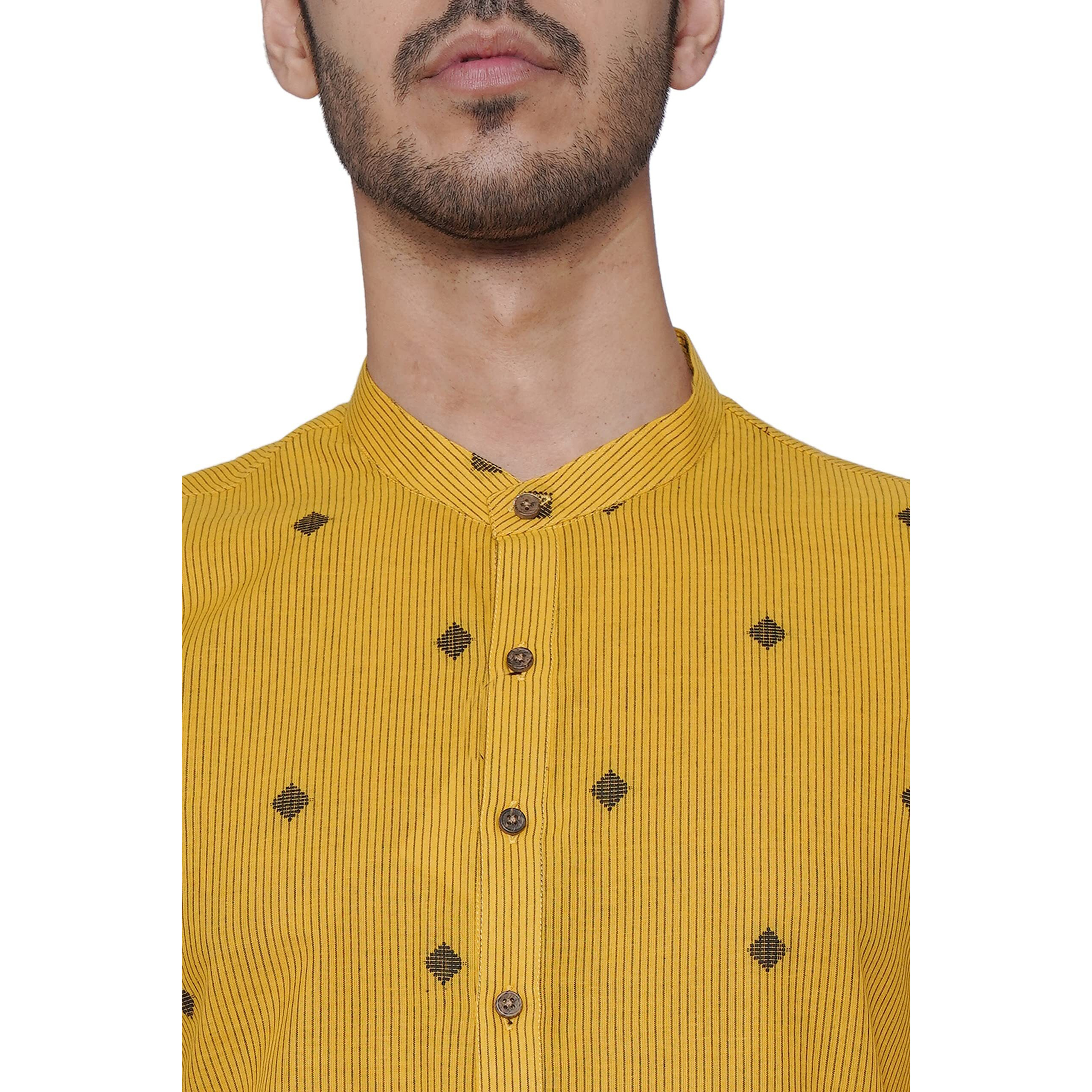 Manyavar Casual Striped Kurta For Men - (Yellow, 3X-Large)