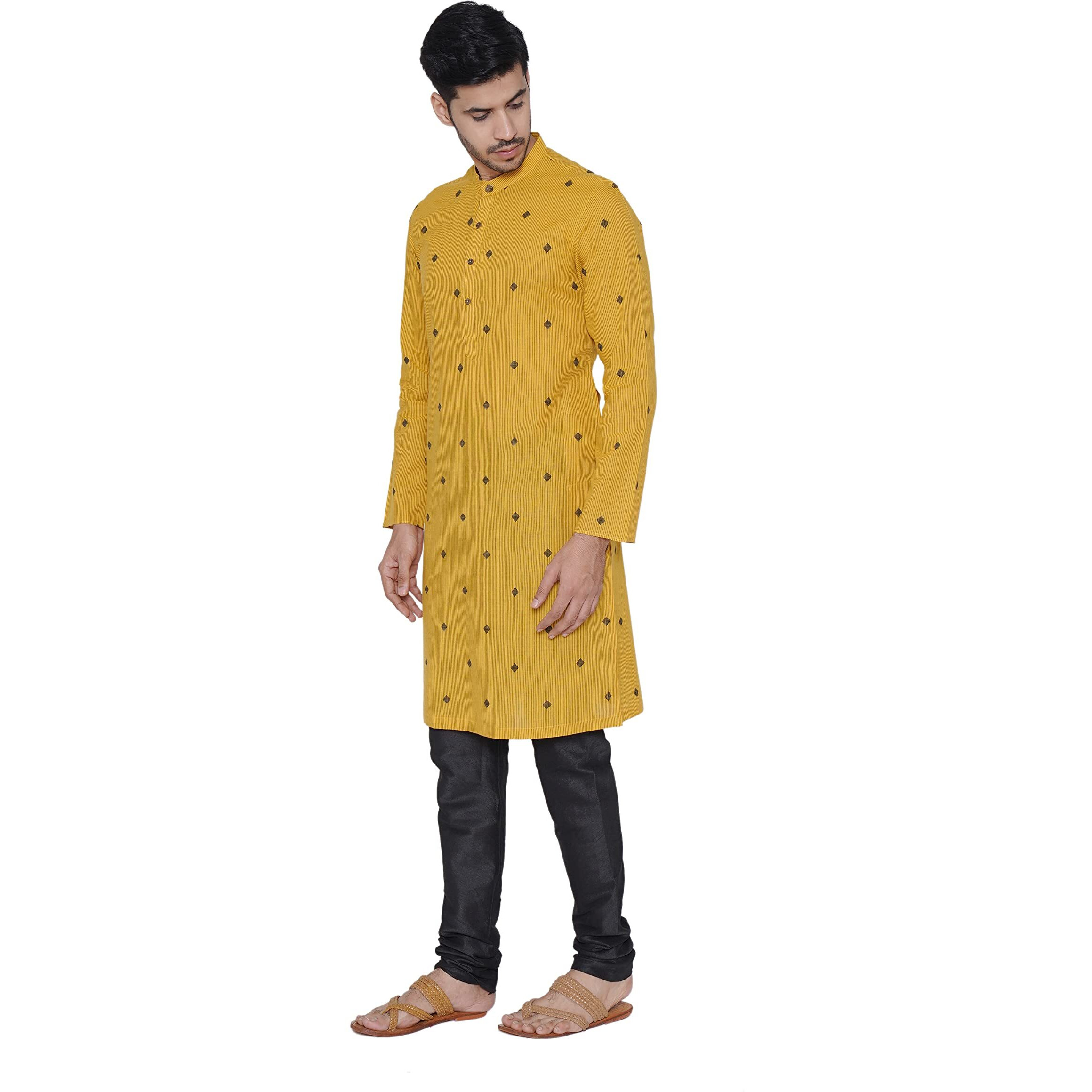 Manyavar Casual Striped Kurta For Men - (Yellow, 3X-Large)