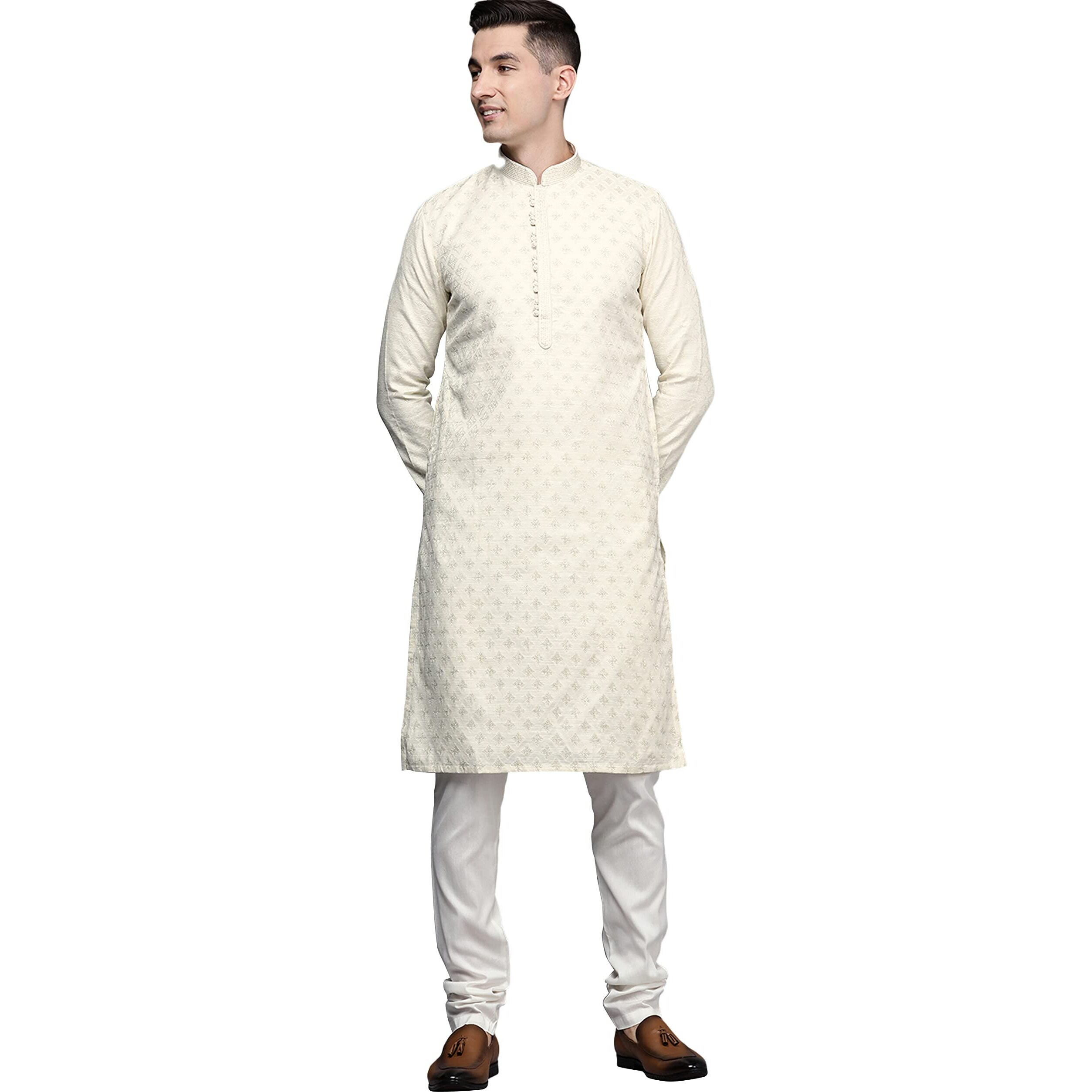 Manyavar Kurta Set For Men, Full Sleeves Mandarin Collar Ethnic Kurta Set For Diwali, Wedding, Party Art Silk (Green, Xl)