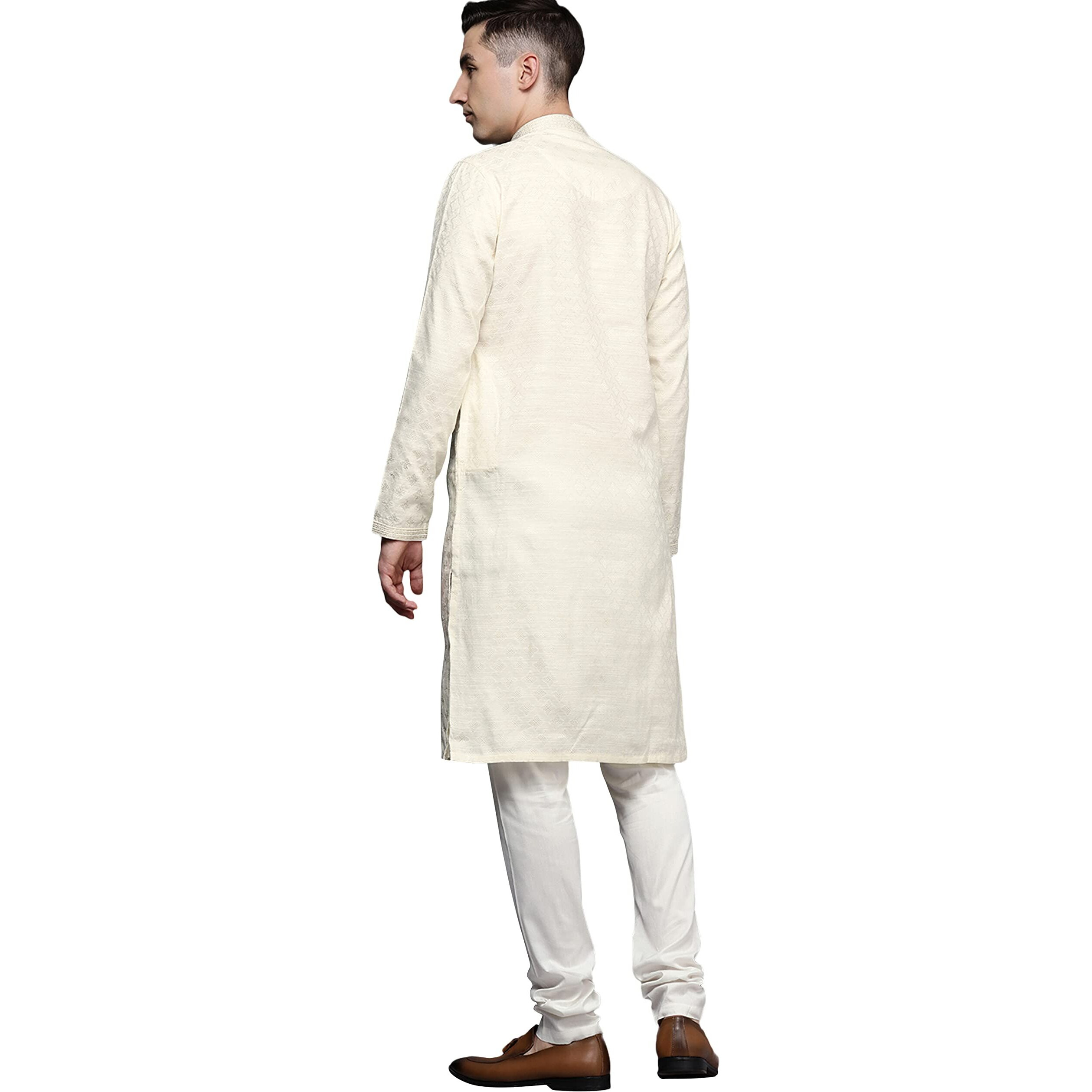 Manyavar Kurta Set For Men, Full Sleeves Mandarin Collar Ethnic Kurta Set For Diwali, Wedding, Party Art Silk (Green, Xl)