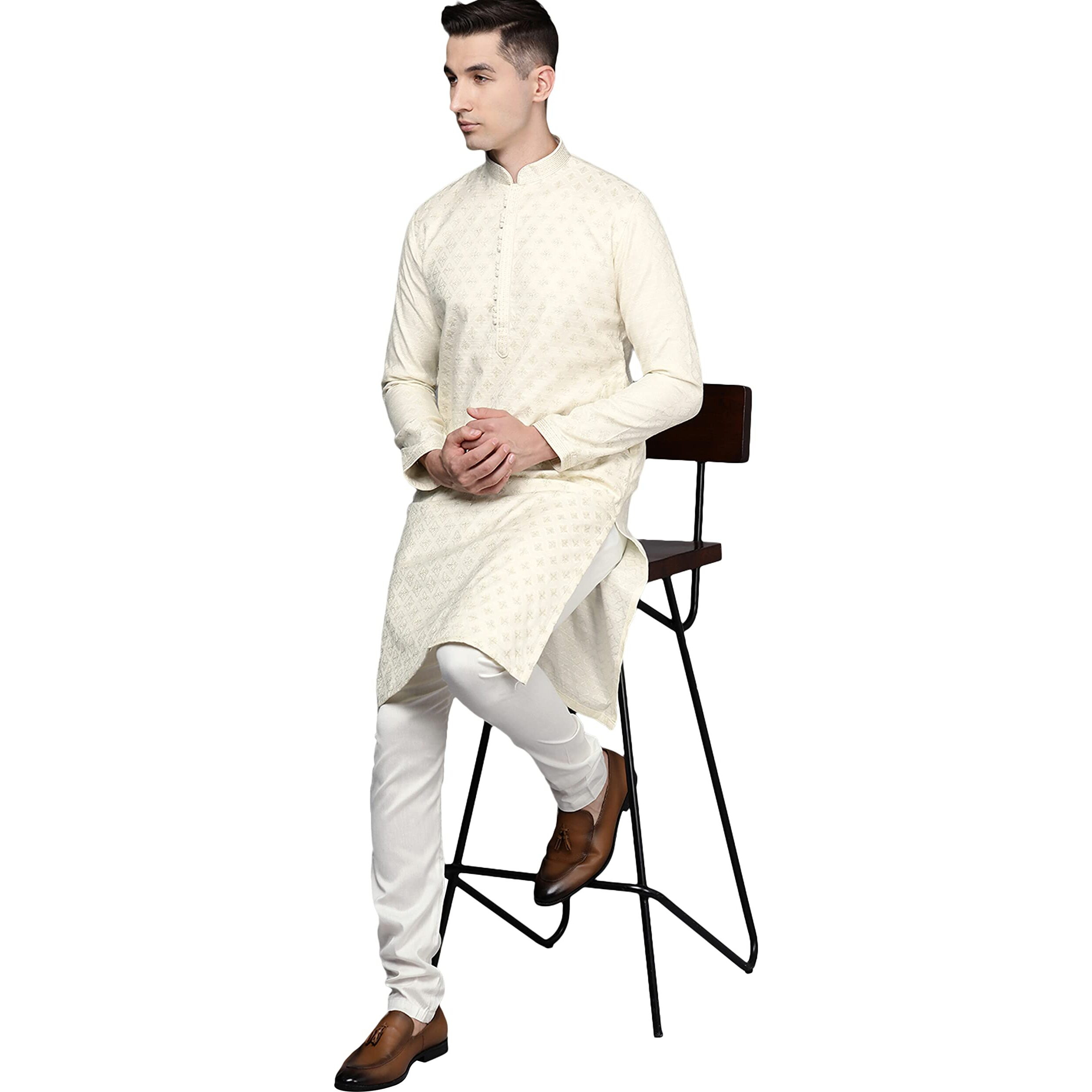 Manyavar Kurta Set For Men, Full Sleeves Mandarin Collar Ethnic Kurta Set For Diwali, Wedding, Party Art Silk (Green, Xl)