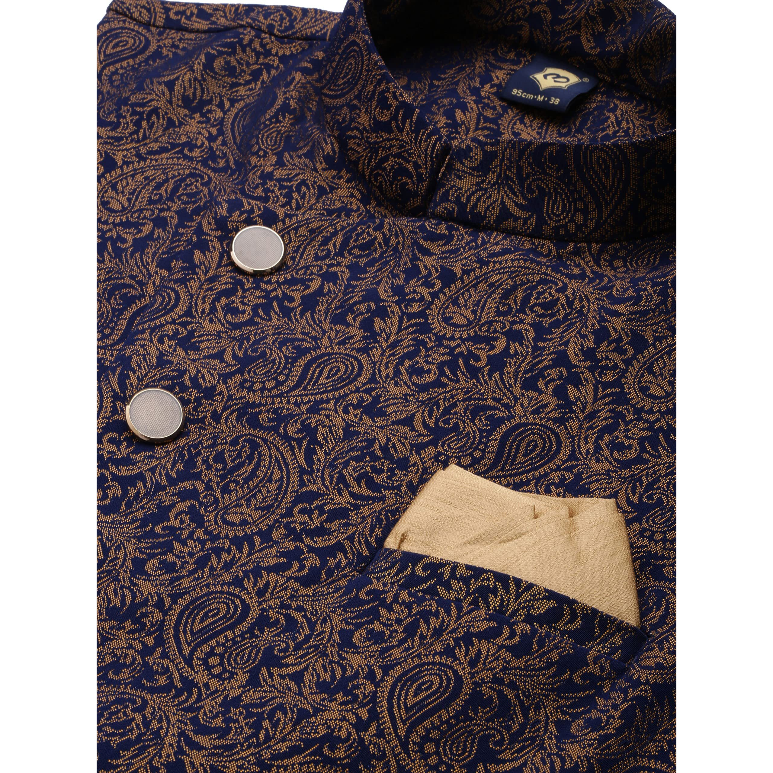 Manyavar Kurta Jacket Set For Men, Full Sleeves Mandarin Collar Ethnic Kurta Jacket Set Art Silk (Blue, M)