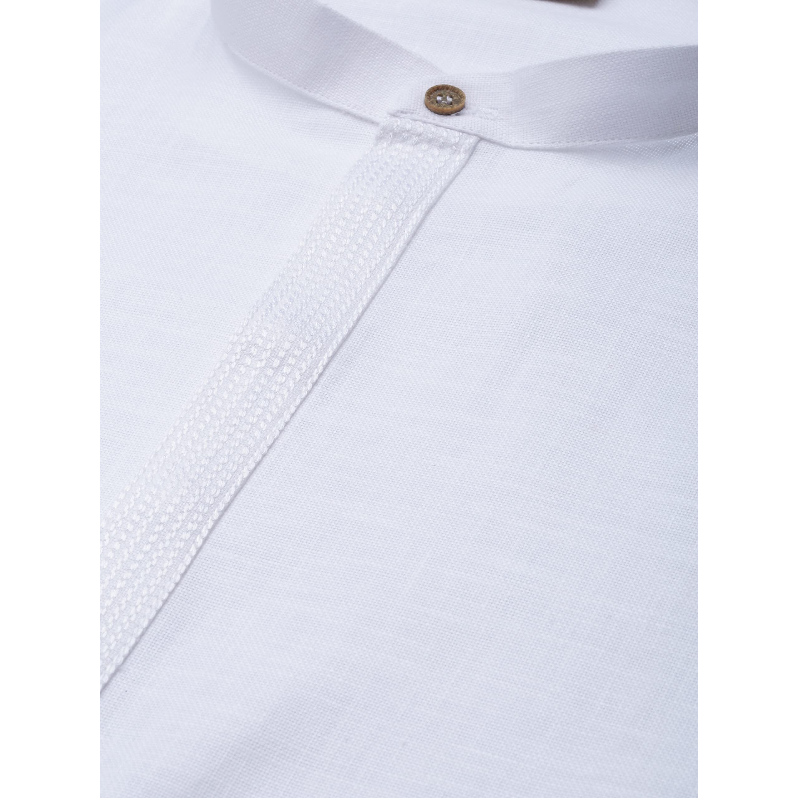 Manyavar Kurta Set For Men, Full Sleeves Mandarin Collar Ethnic Kurta Set Blended Cotton (Light Cream, M)