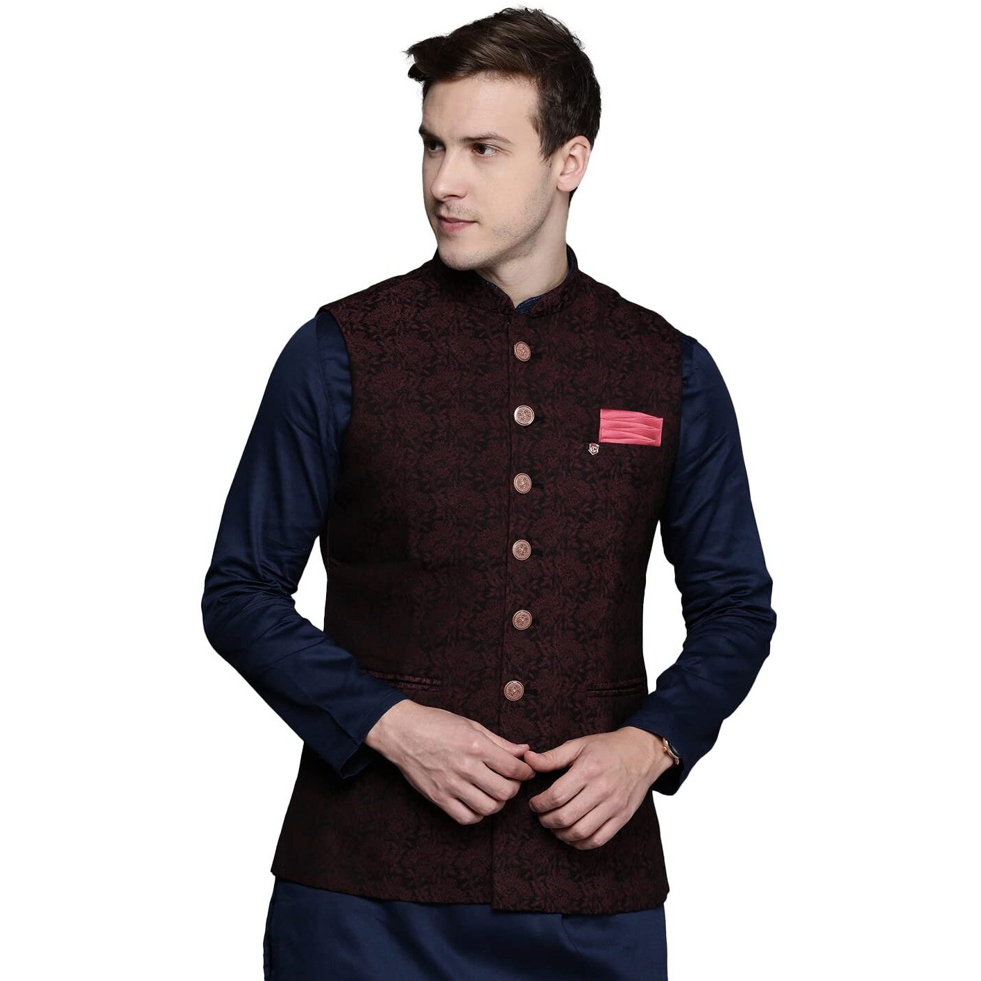 Manyavar Men's Floral (Wc00200-307-L_Maroon_L)