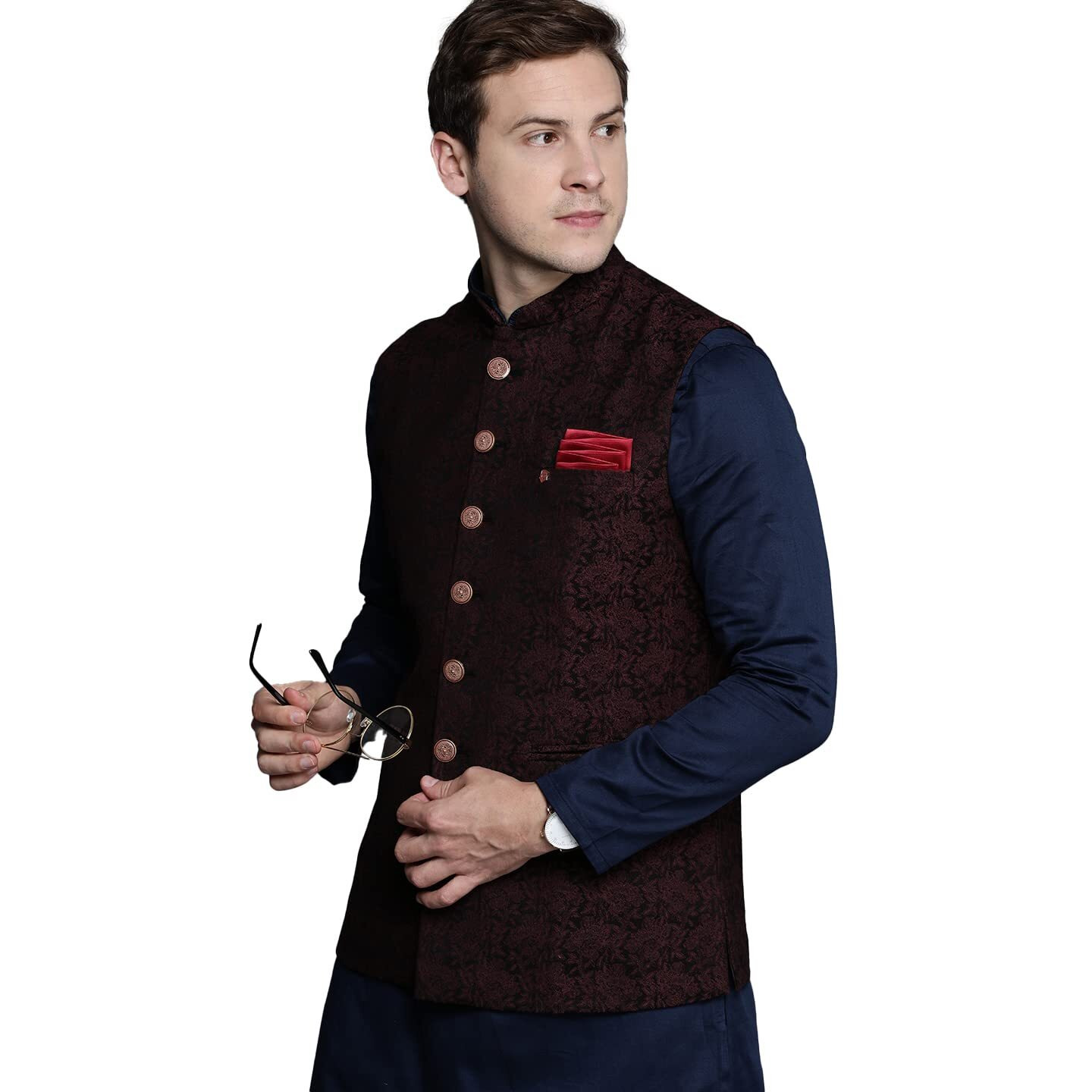 Manyavar Men's Floral (Wc00200-307-L_Maroon_L)