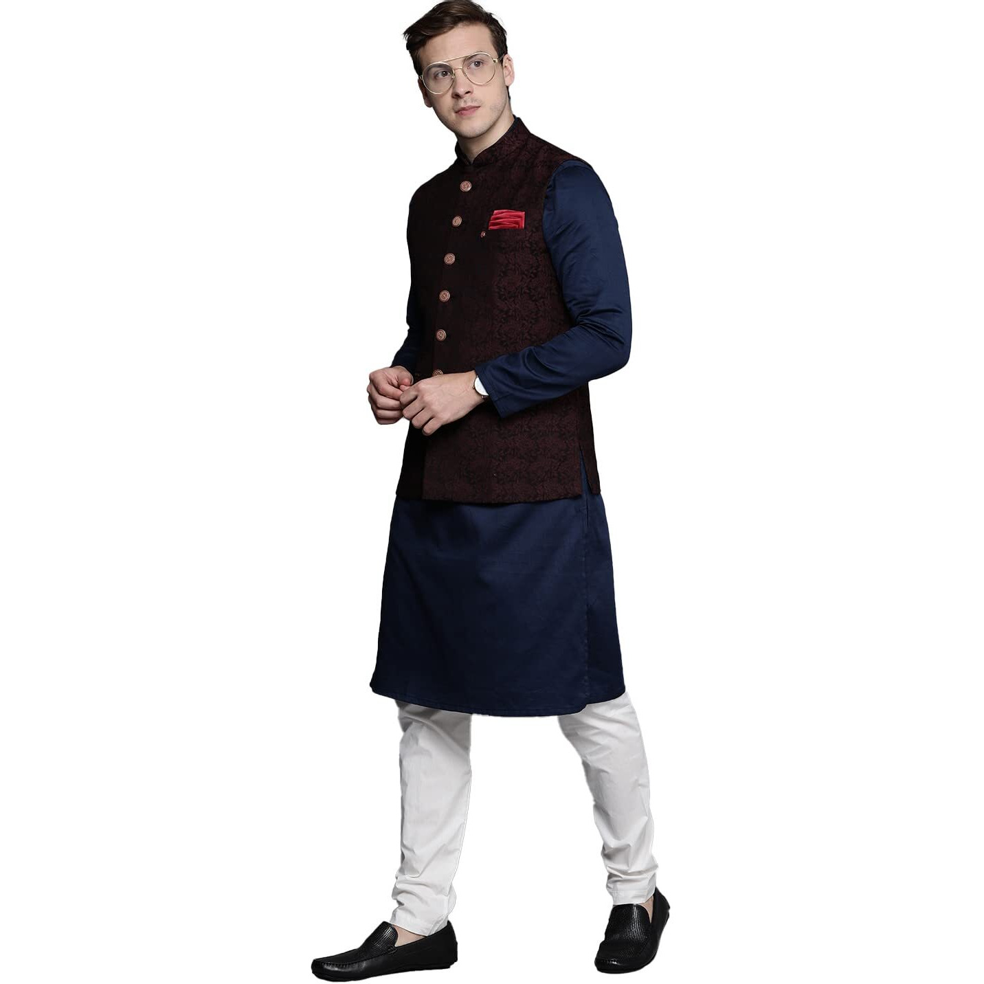Manyavar Men's Floral (Wc00200-307-L_Maroon_L)