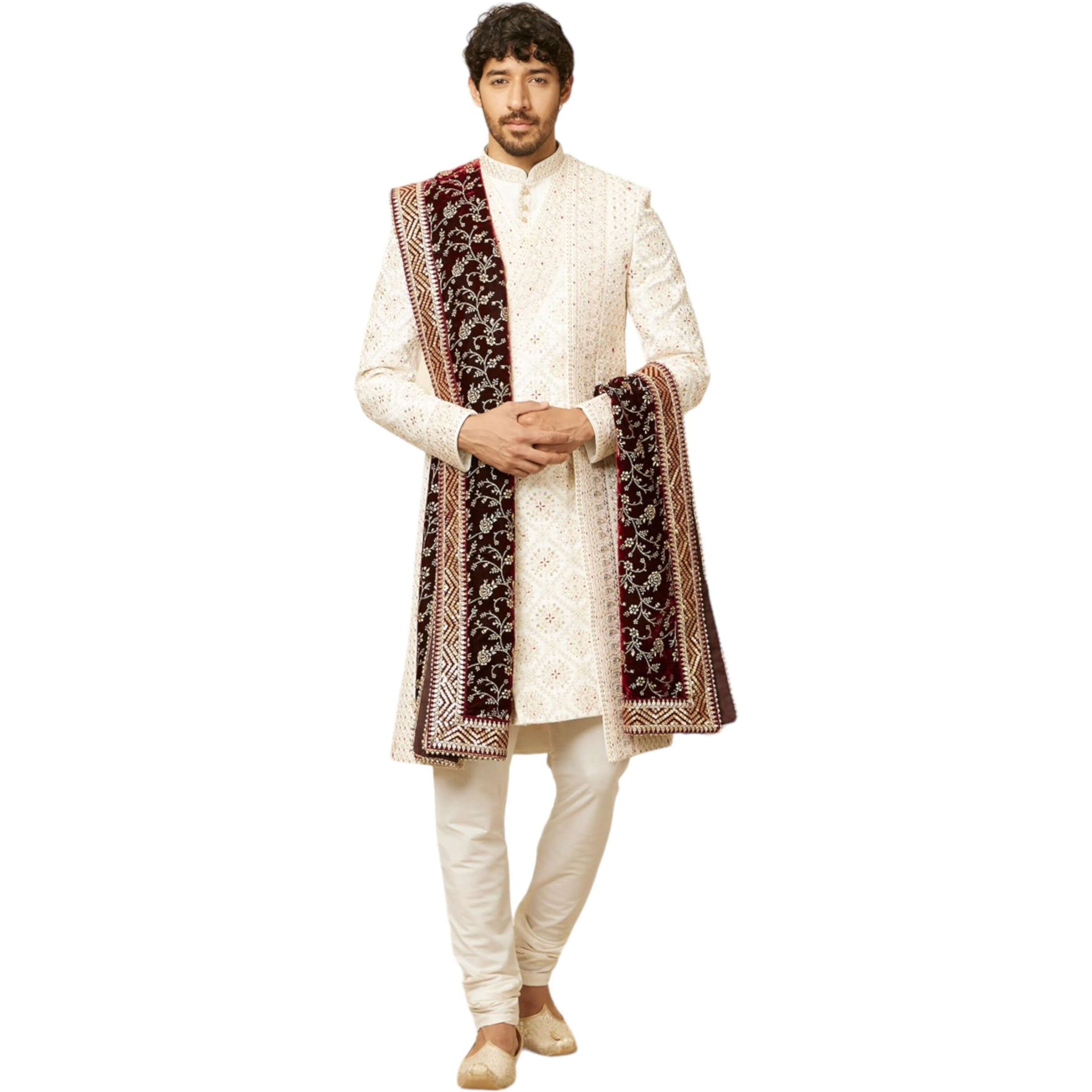 Manyavar Classic Maroon Bel Buti Patterned Dupatta