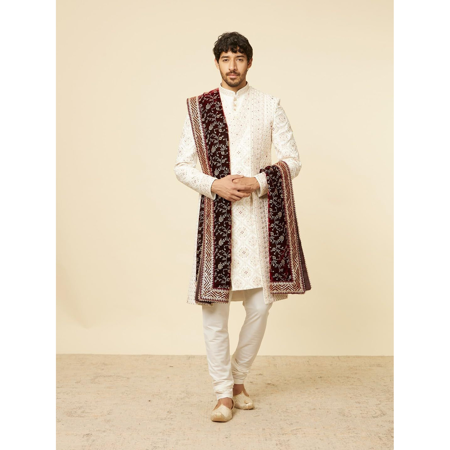 Manyavar Classic Maroon Bel Buti Patterned Dupatta