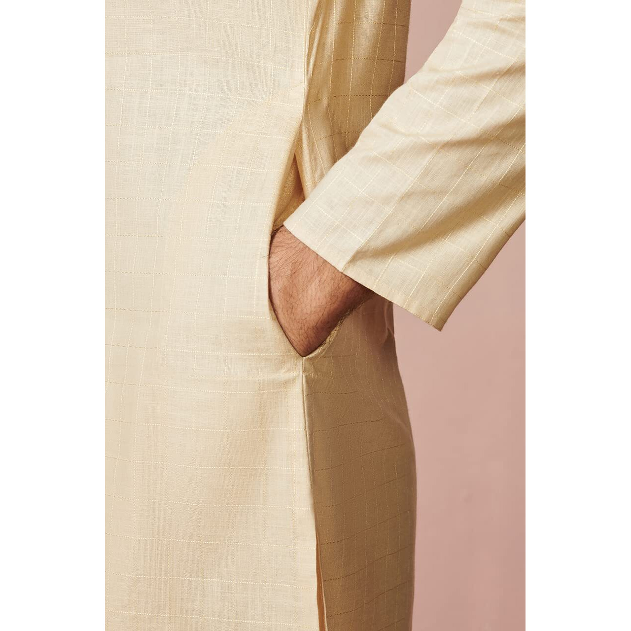 Manyavar Kurta Set For Men, Full Sleeves Mandarin Collar Ethnic Kurta Set For Diwali, Wedding, Party Solid (Beige, 2Xl)