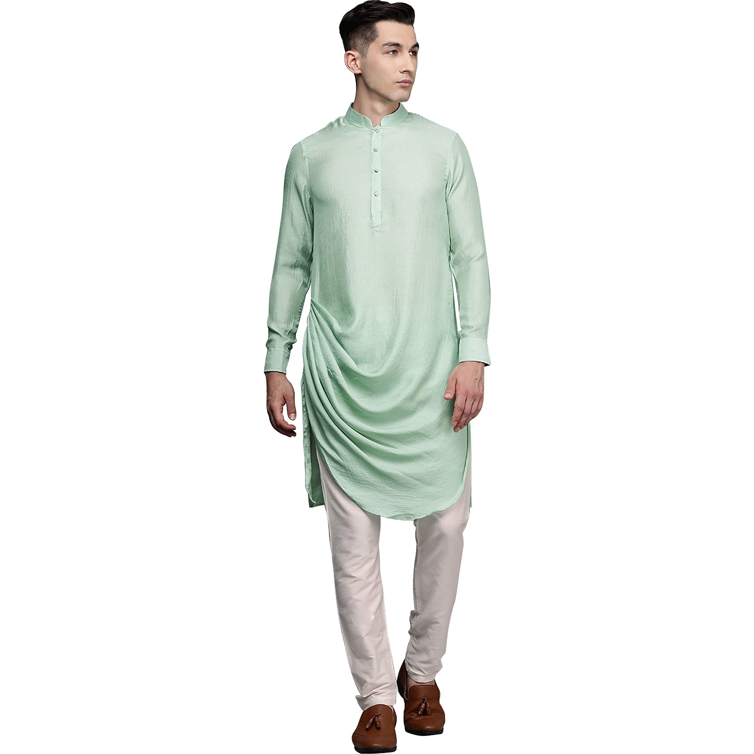 Manyavar Kurta Set For Men, Full Sleeves Mandarin Collar Ethnic Kurta Set For Diwali, Wedding, Party Art Silk