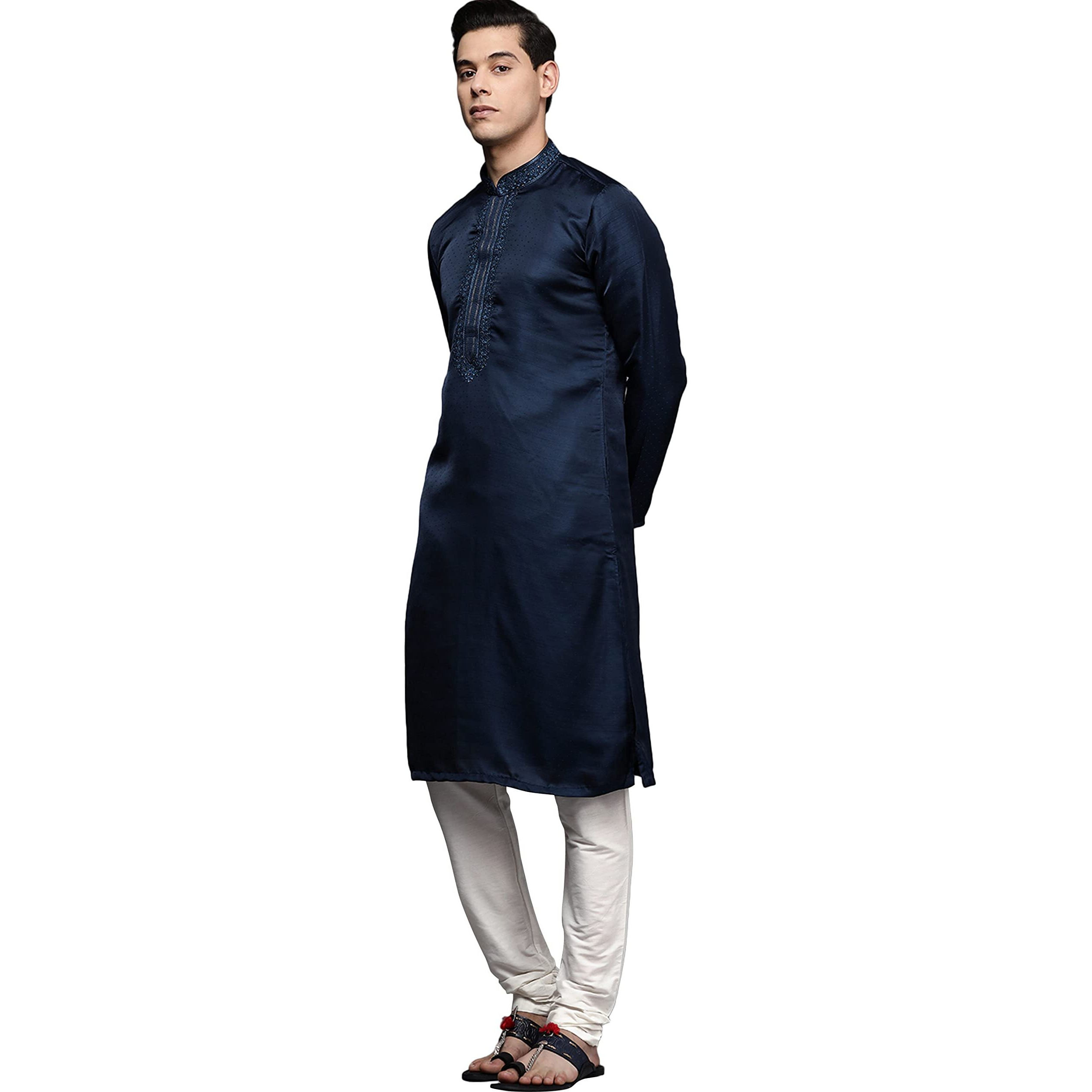 Manyavar Kurta Set For Men, Full Sleeves Mandarin Collar Ethnic Kurta Set For Diwali, Wedding, Party Cotton (Mustard, L)