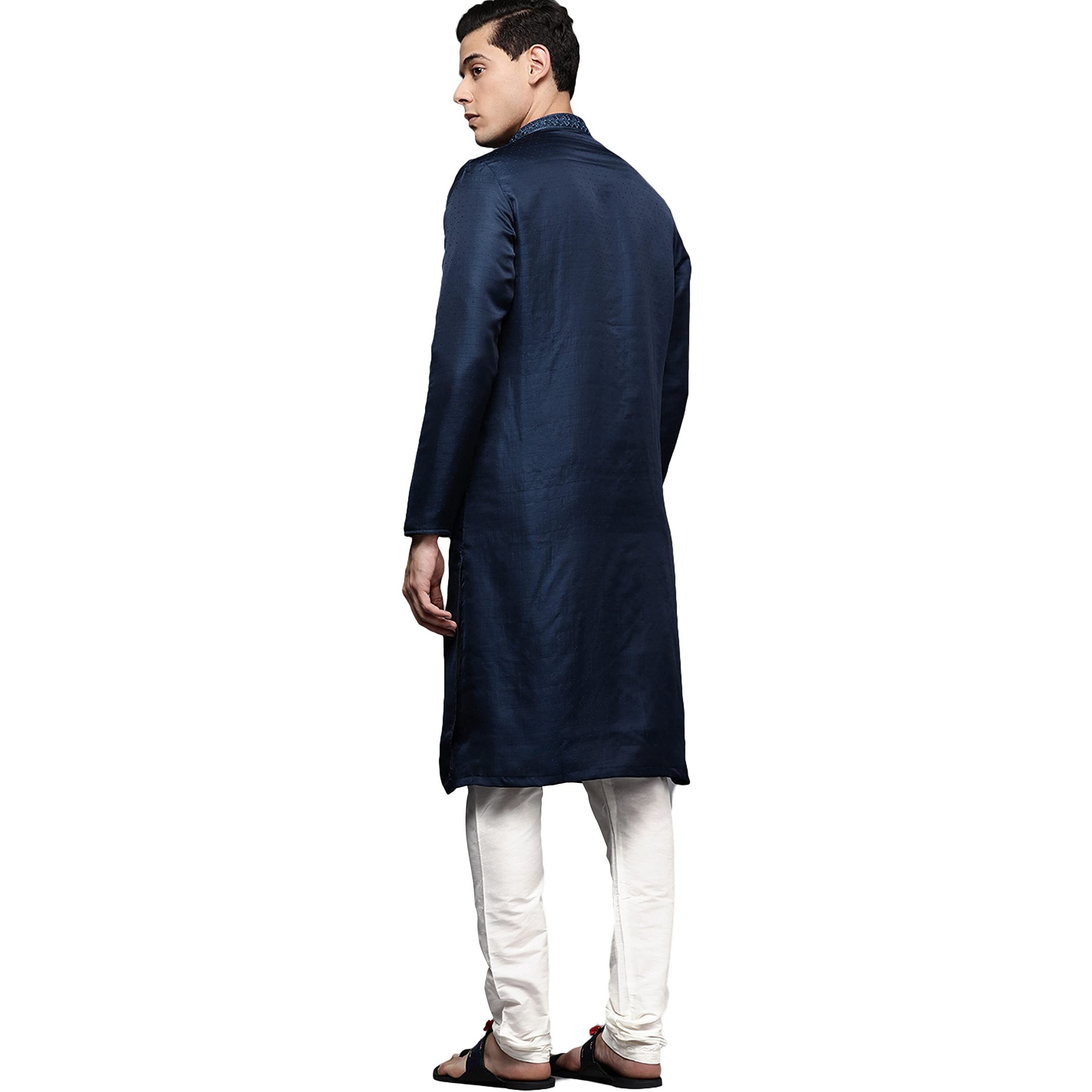 Manyavar Kurta Set For Men, Full Sleeves Mandarin Collar Ethnic Kurta Set For Diwali, Wedding, Party Cotton (Mustard, L)