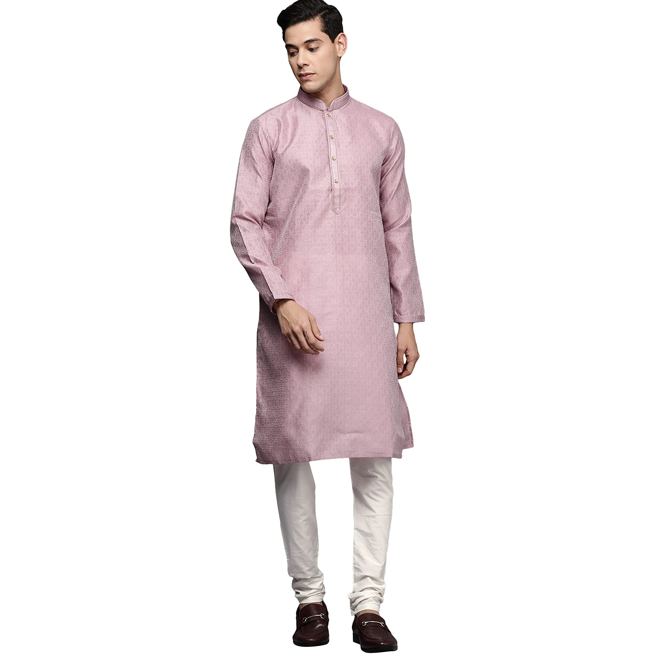 Manyavar Kurta Set For Men, Full Sleeves Mandarin Collar Ethnic Kurta Set For Diwali, Wedding, Party Art Silk