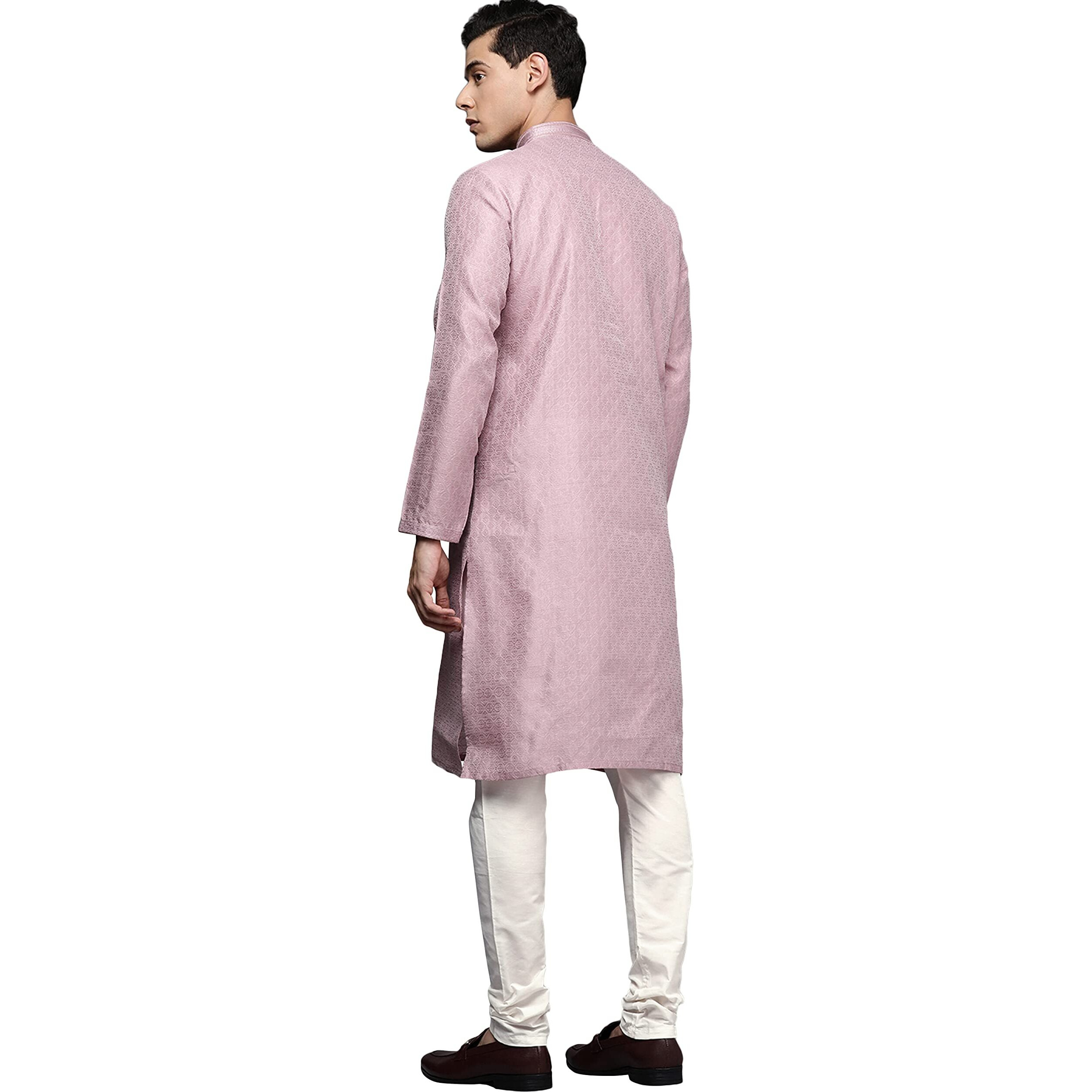 Manyavar Kurta Set For Men, Full Sleeves Mandarin Collar Ethnic Kurta Set For Diwali, Wedding, Party Art Silk