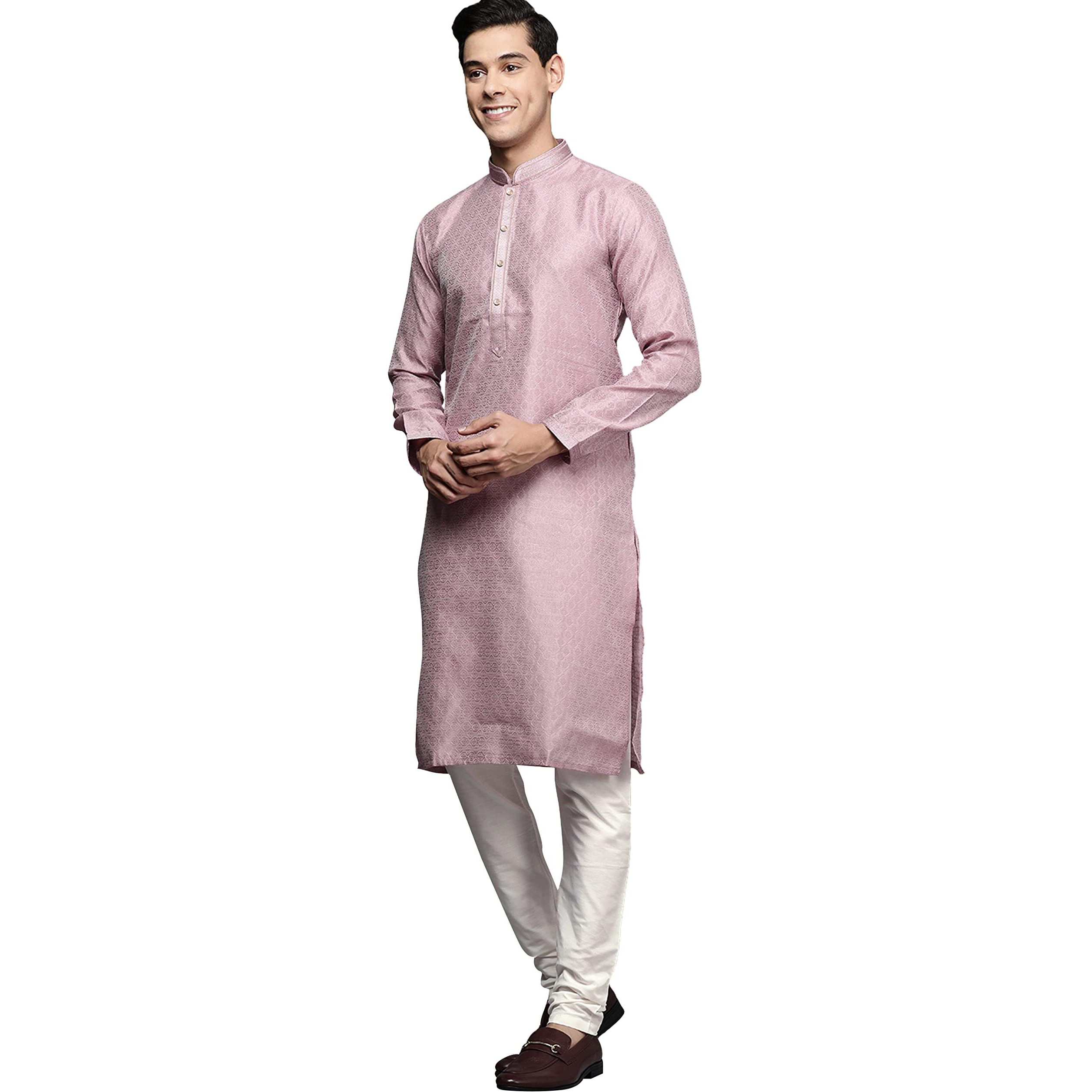 Manyavar Kurta Set For Men, Full Sleeves Mandarin Collar Ethnic Kurta Set For Diwali, Wedding, Party Art Silk