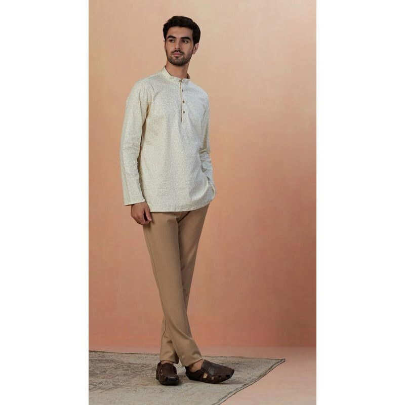 Manyavar Mens Short Kurta Only Cream (Xl)