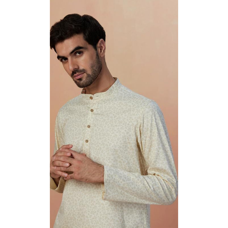 Manyavar Mens Short Kurta Only Cream (Xl)
