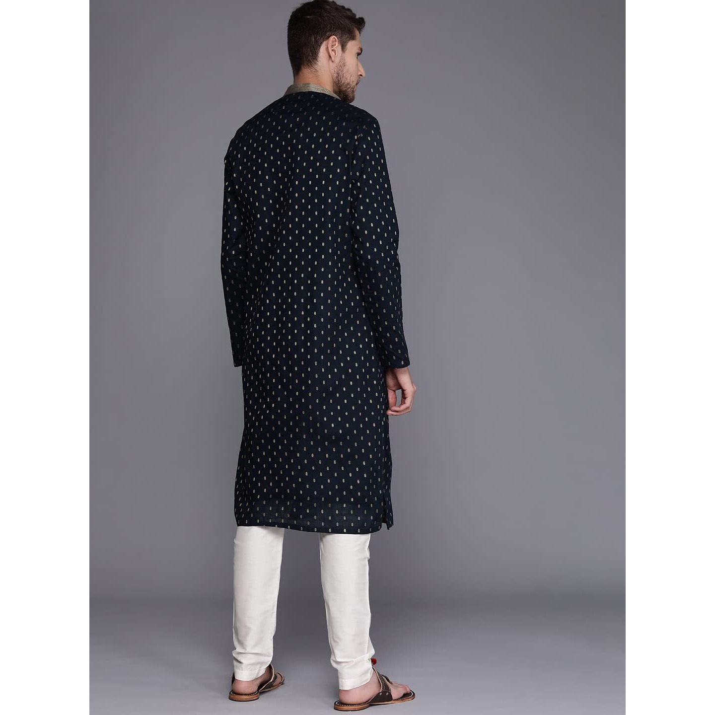 Manyavar Kurta Set For Men, Full Sleeves Mandarin Collar Ethnic Kurta Set For Engagement, Wedding, Party Solid (Blue, L)