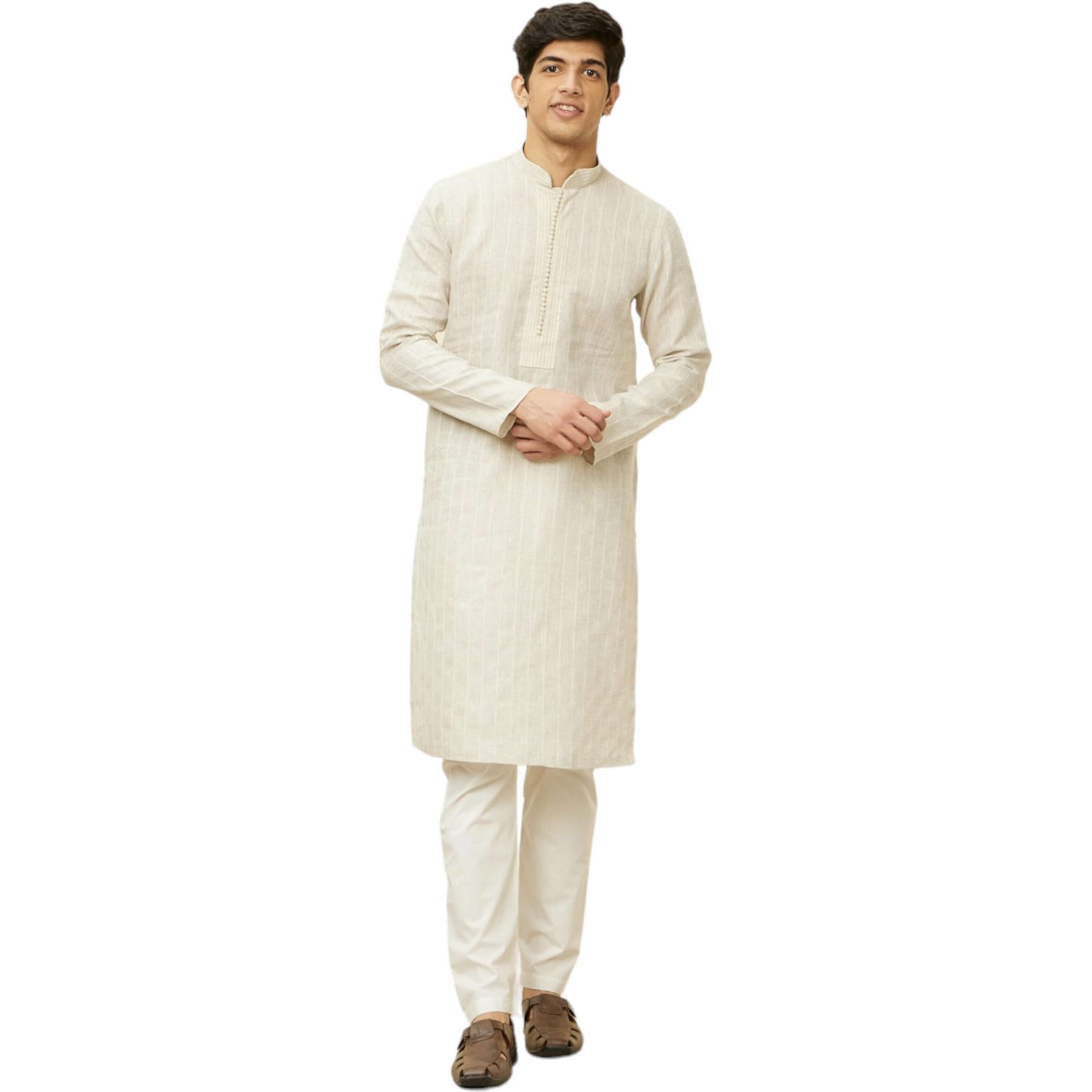 Manyavar Mens Natural Linen Solid Kurta Pyjama Set (Xl)