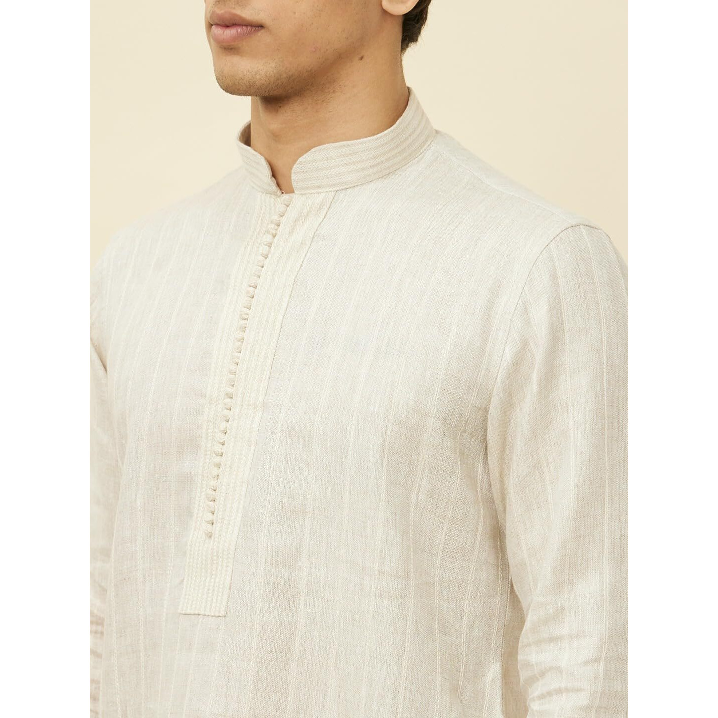 Manyavar Mens Natural Linen Solid Kurta Pyjama Set (Xl)