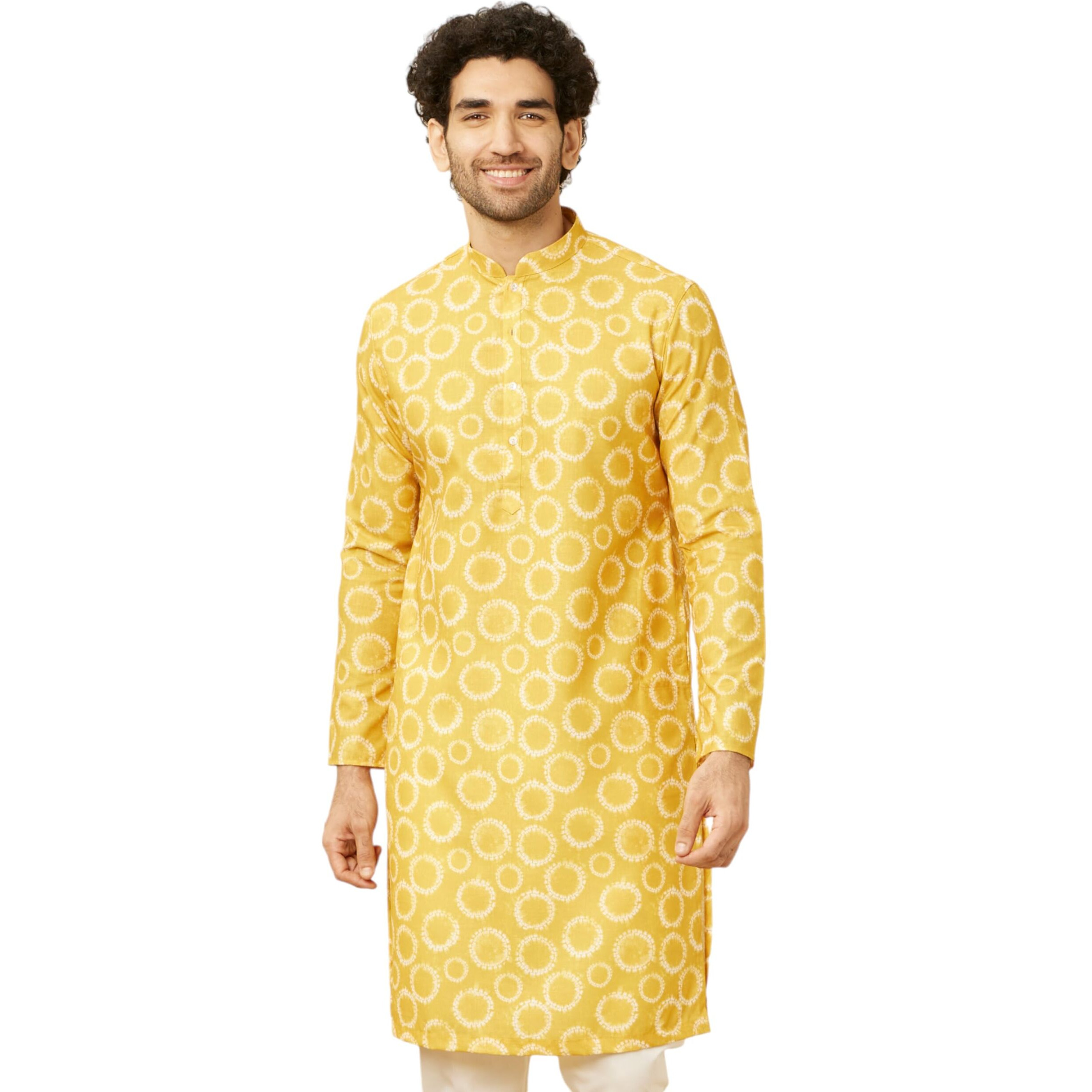 Manyavar Men's Sunrise Orange Circular Printed Kurta (L)