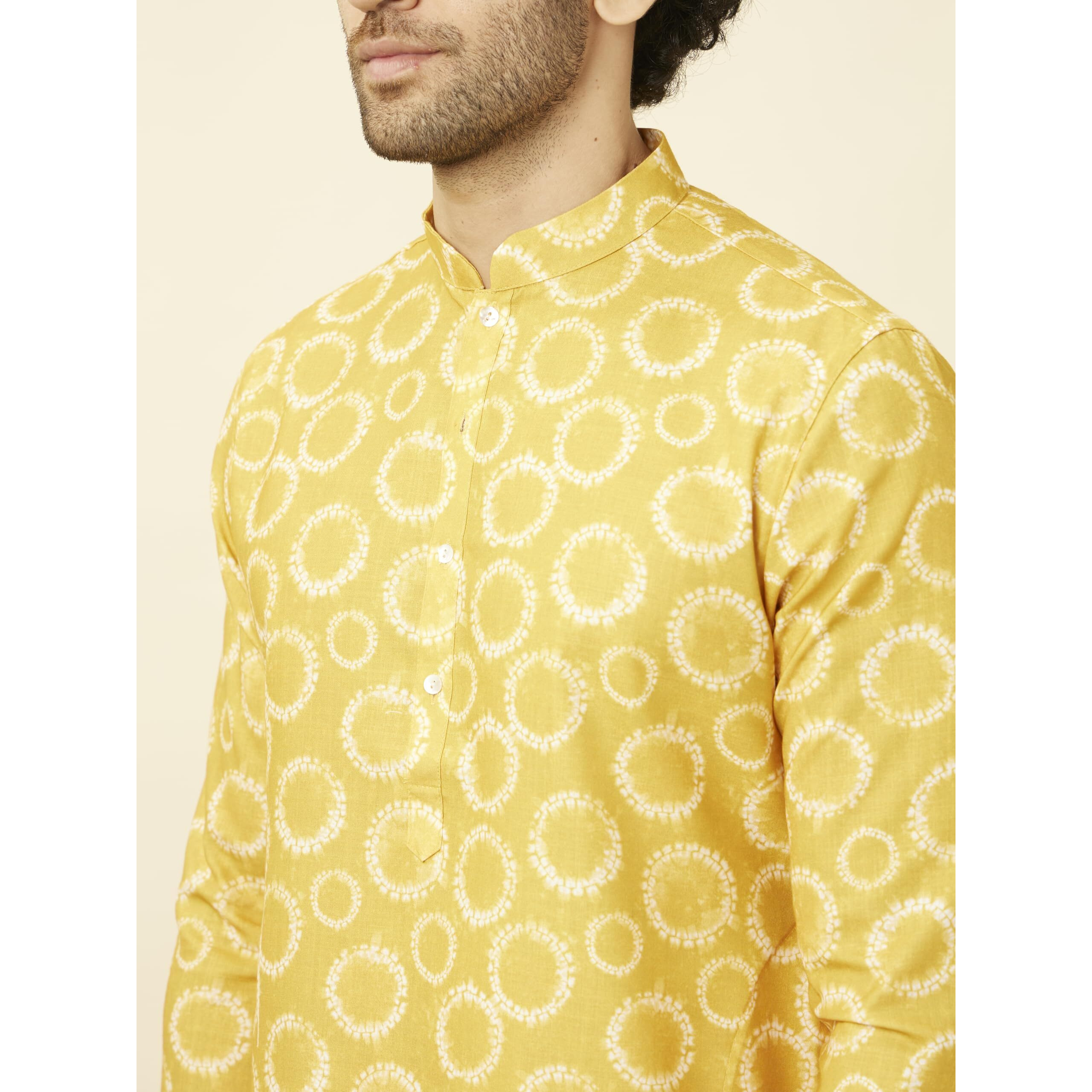 Manyavar Men's Sunrise Orange Circular Printed Kurta (L)